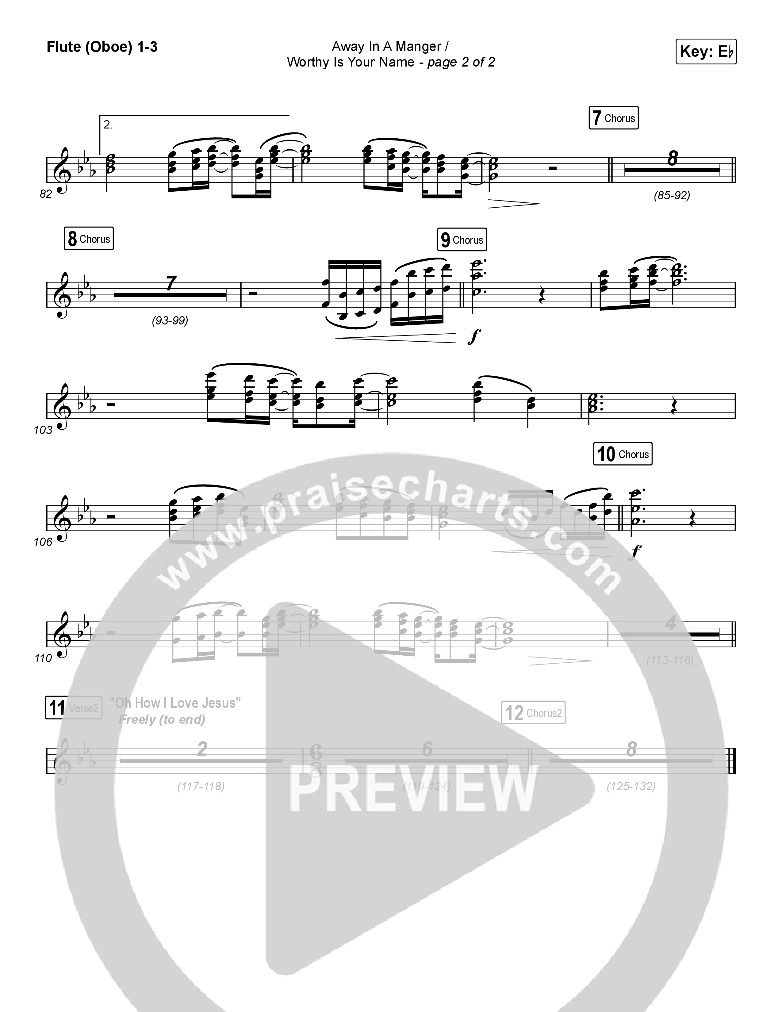 Away In A Manger / Worthy Is Your Name (Choral Anthem SATB) Flute/Oboe 1/2/3 (Maverick City Music / Chandler Moore / Kim Walker-Smith / Arr. Luke Gambill)