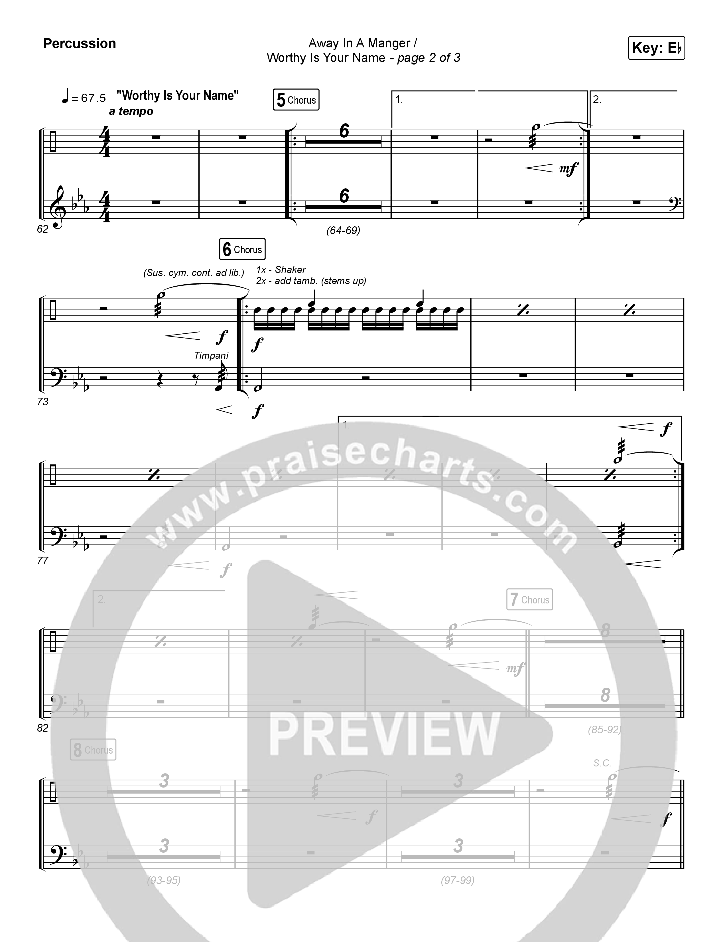 Away In A Manger / Worthy Is Your Name (Choral Anthem SATB) Percussion (Maverick City Music / Chandler Moore / Kim Walker-Smith / Arr. Luke Gambill)