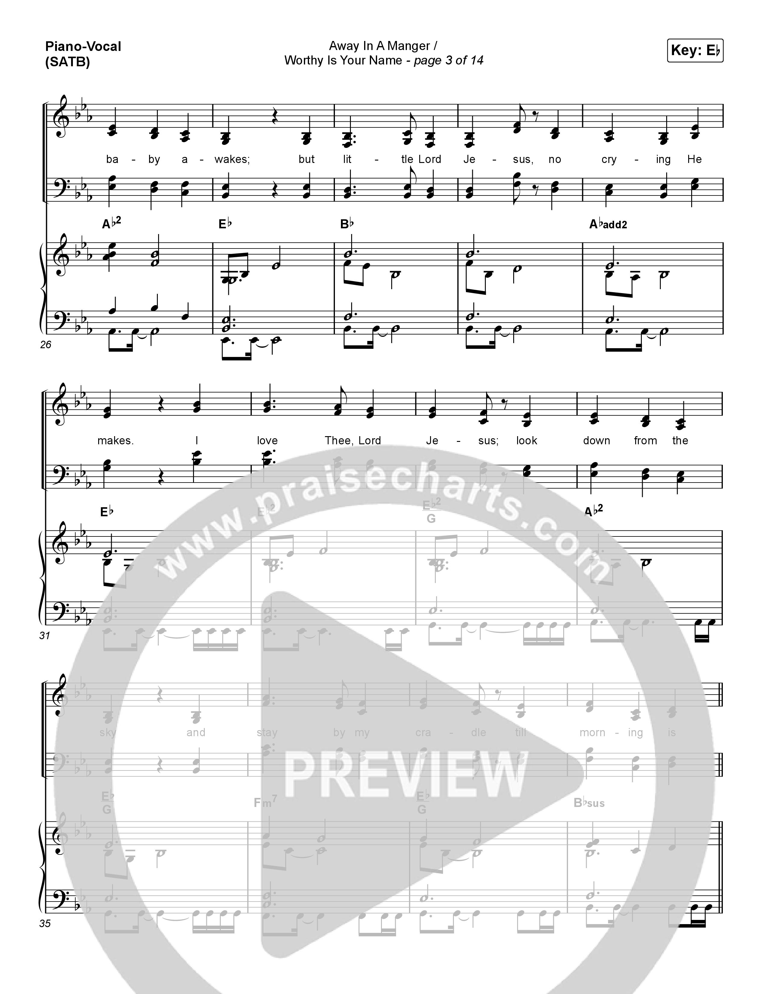 Away In A Manger / Worthy Is Your Name (Choral Anthem SATB) Piano/Vocal (SATB) (Maverick City Music / Chandler Moore / Kim Walker-Smith / Arr. Luke Gambill)