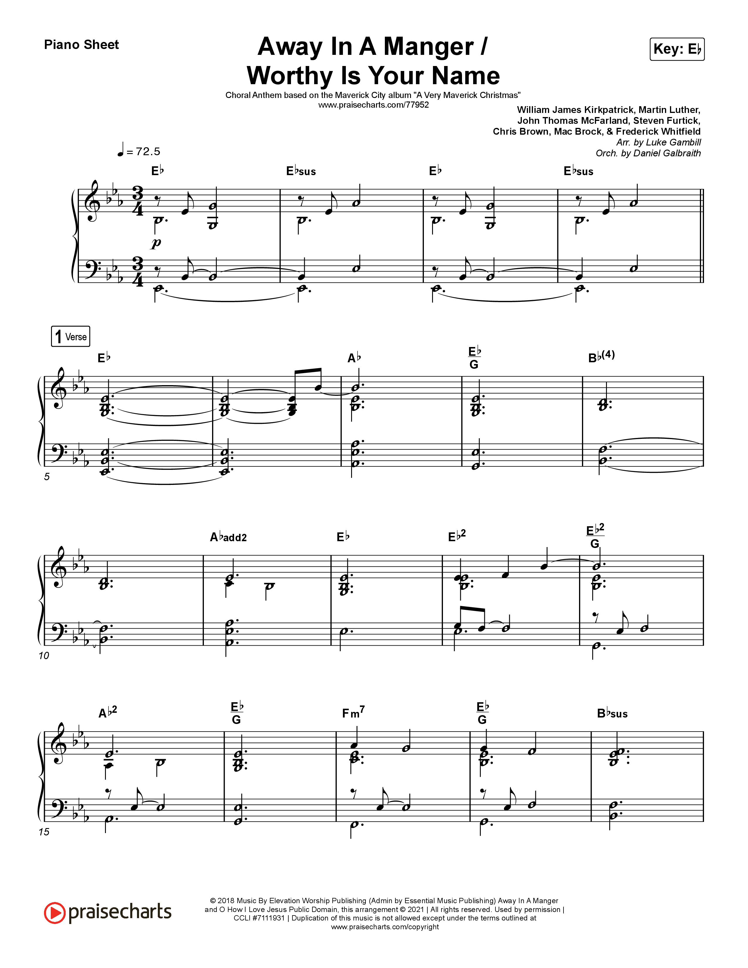 Away In A Manger / Worthy Is Your Name (Choral Anthem SATB) Piano Sheet (Maverick City Music / Chandler Moore / Kim Walker-Smith / Arr. Luke Gambill)