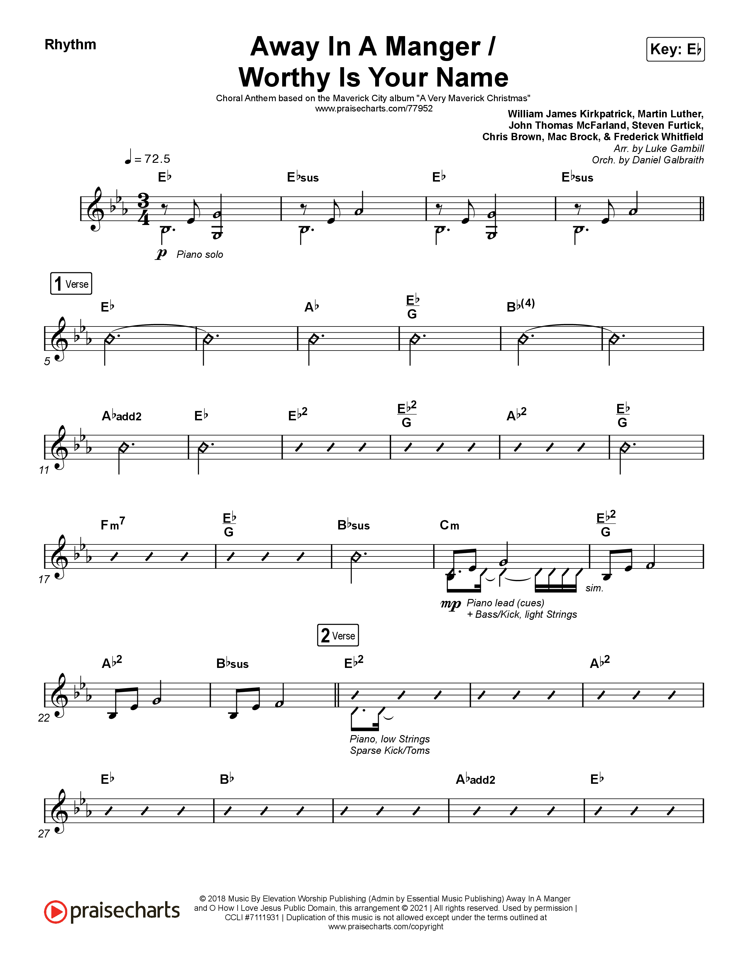 Away In A Manger / Worthy Is Your Name (Choral Anthem SATB) Rhythm Pack (Maverick City Music / Chandler Moore / Kim Walker-Smith / Arr. Luke Gambill)