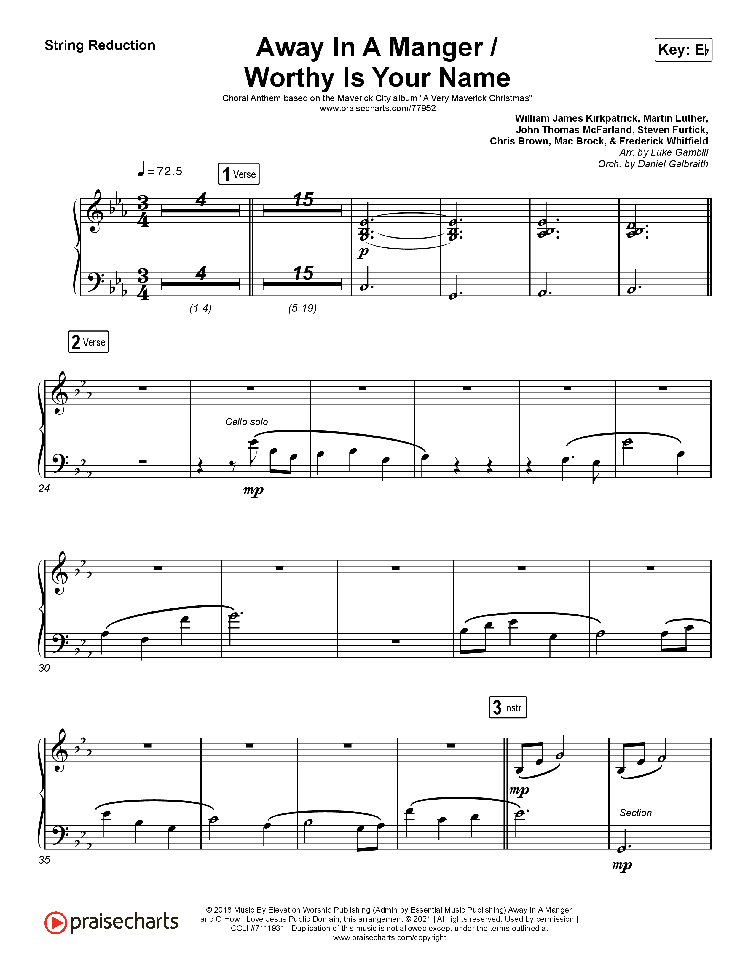 Away In A Manger / Worthy Is Your Name (Choral Anthem SATB) String Reduction (Maverick City Music / Chandler Moore / Kim Walker-Smith / Arr. Luke Gambill)