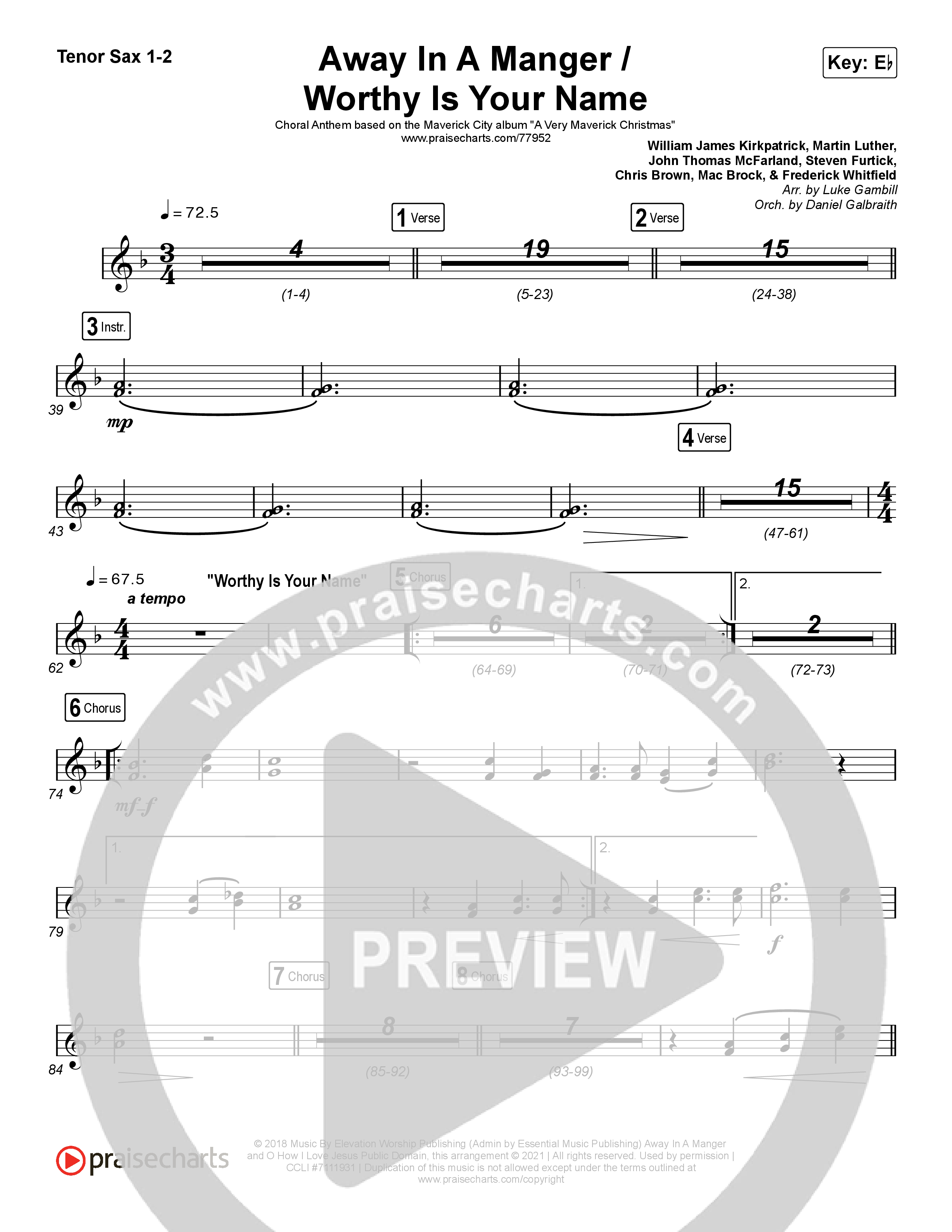 Away In A Manger / Worthy Is Your Name (Choral Anthem SATB) Sax Pack (Maverick City Music / Chandler Moore / Kim Walker-Smith / Arr. Luke Gambill)