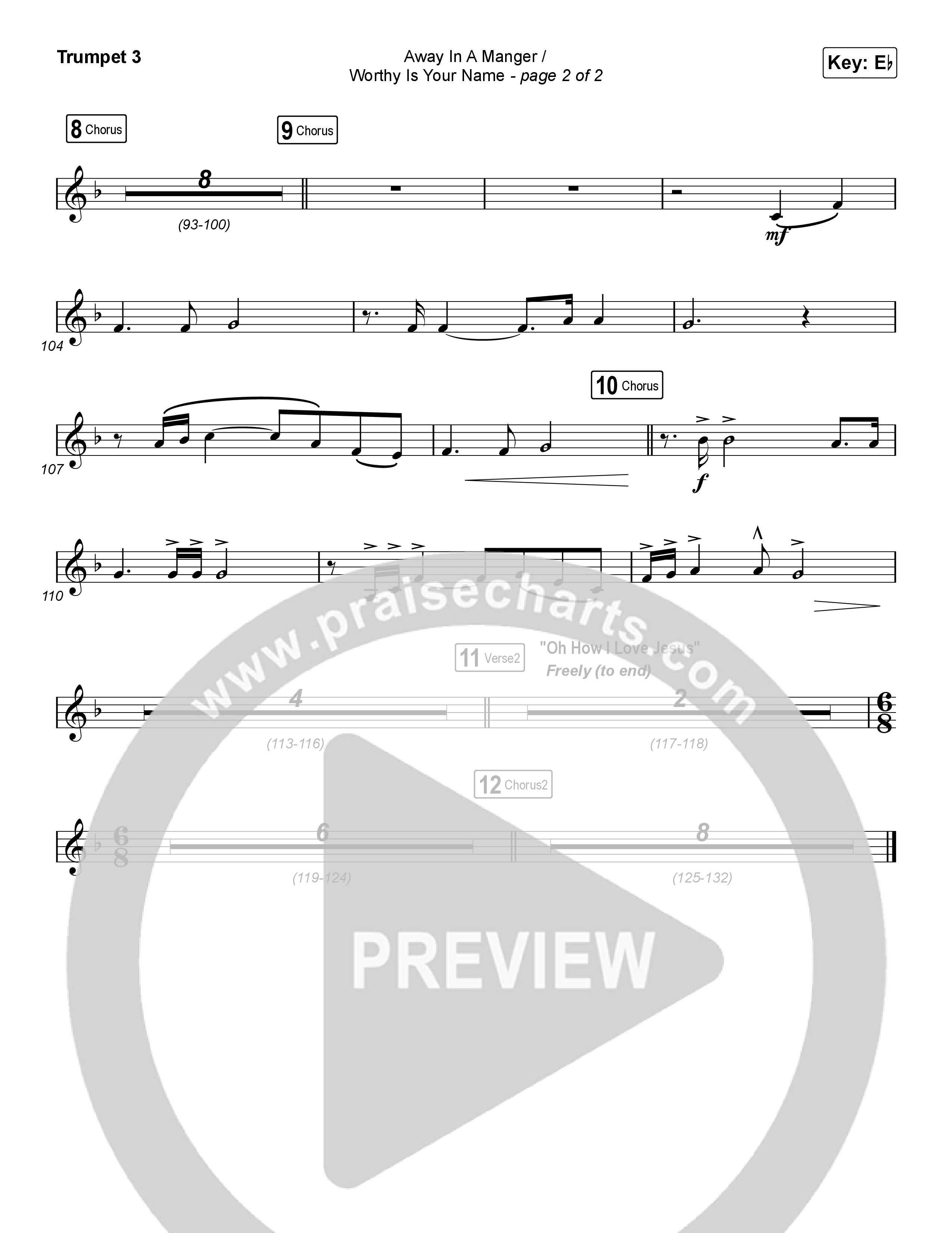 Away In A Manger / Worthy Is Your Name (Choral Anthem SATB) Trumpet 3 (Maverick City Music / Chandler Moore / Kim Walker-Smith / Arr. Luke Gambill)