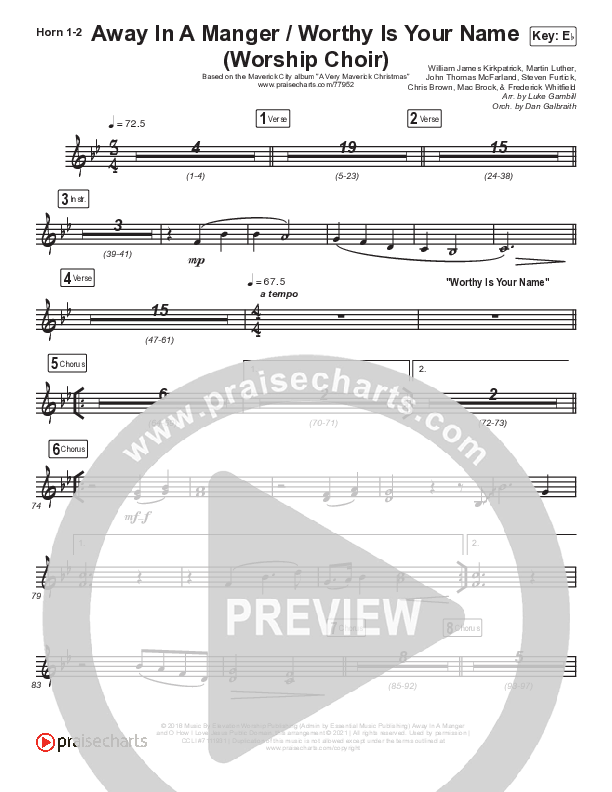Away In A Manger / Worthy Is Your Name (Choral Anthem SATB) French Horn 1/2 (Maverick City Music / Chandler Moore / Kim Walker-Smith / Arr. Luke Gambill)
