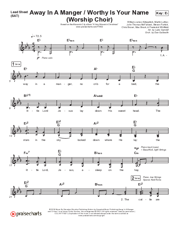Away In A Manger / Worthy Is Your Name (Choral Anthem SATB) Lead Sheet (SAT) (Maverick City Music / Chandler Moore / Kim Walker-Smith / Arr. Luke Gambill)