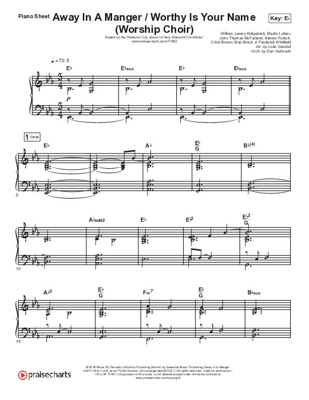 Away In A Manger / Worthy Is Your Name (Choral Anthem SATB) Piano Sheet (Maverick City Music / Chandler Moore / Kim Walker-Smith / Arr. Luke Gambill)