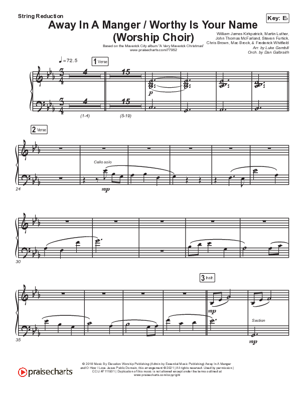 Away In A Manger / Worthy Is Your Name (Choral Anthem SATB) String Reduction (Maverick City Music / Chandler Moore / Kim Walker-Smith / Arr. Luke Gambill)