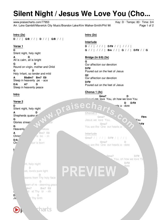 Silent Night / Jesus We Love You (Choral Anthem SATB) Chords & Lyrics (Maverick City Music / Brandon Lake / Kim Walker-Smith / Phil Wickham / Arr. Luke Gambill)