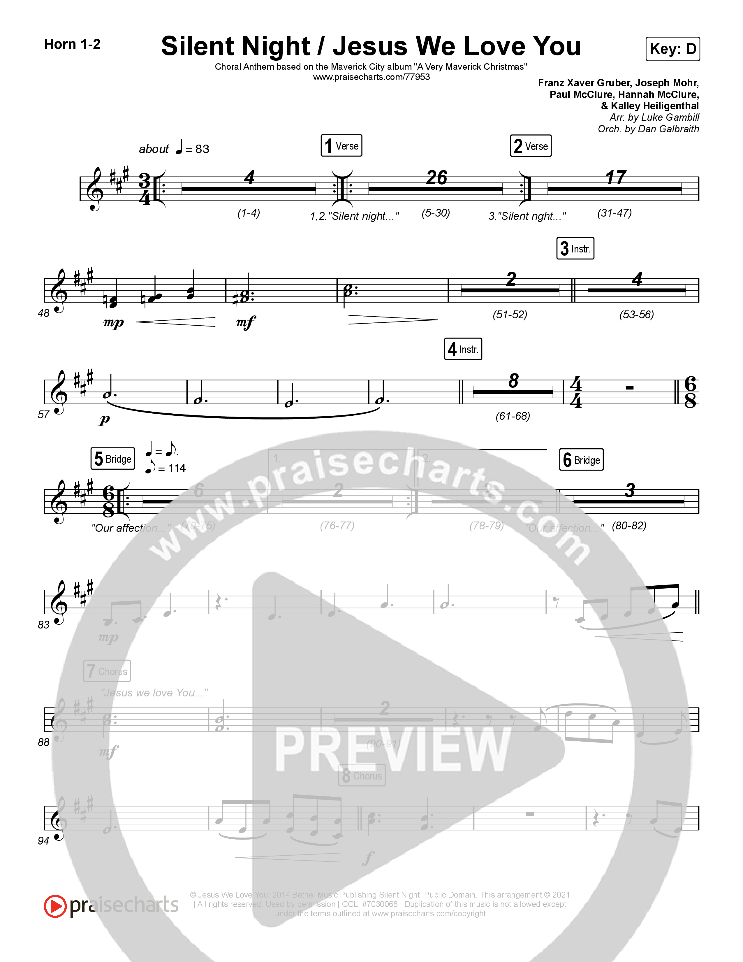 Silent Night / Jesus We Love You (Choral Anthem SATB) French Horn 1,2 (Maverick City Music / Brandon Lake / Kim Walker-Smith / Phil Wickham / Arr. Luke Gambill)