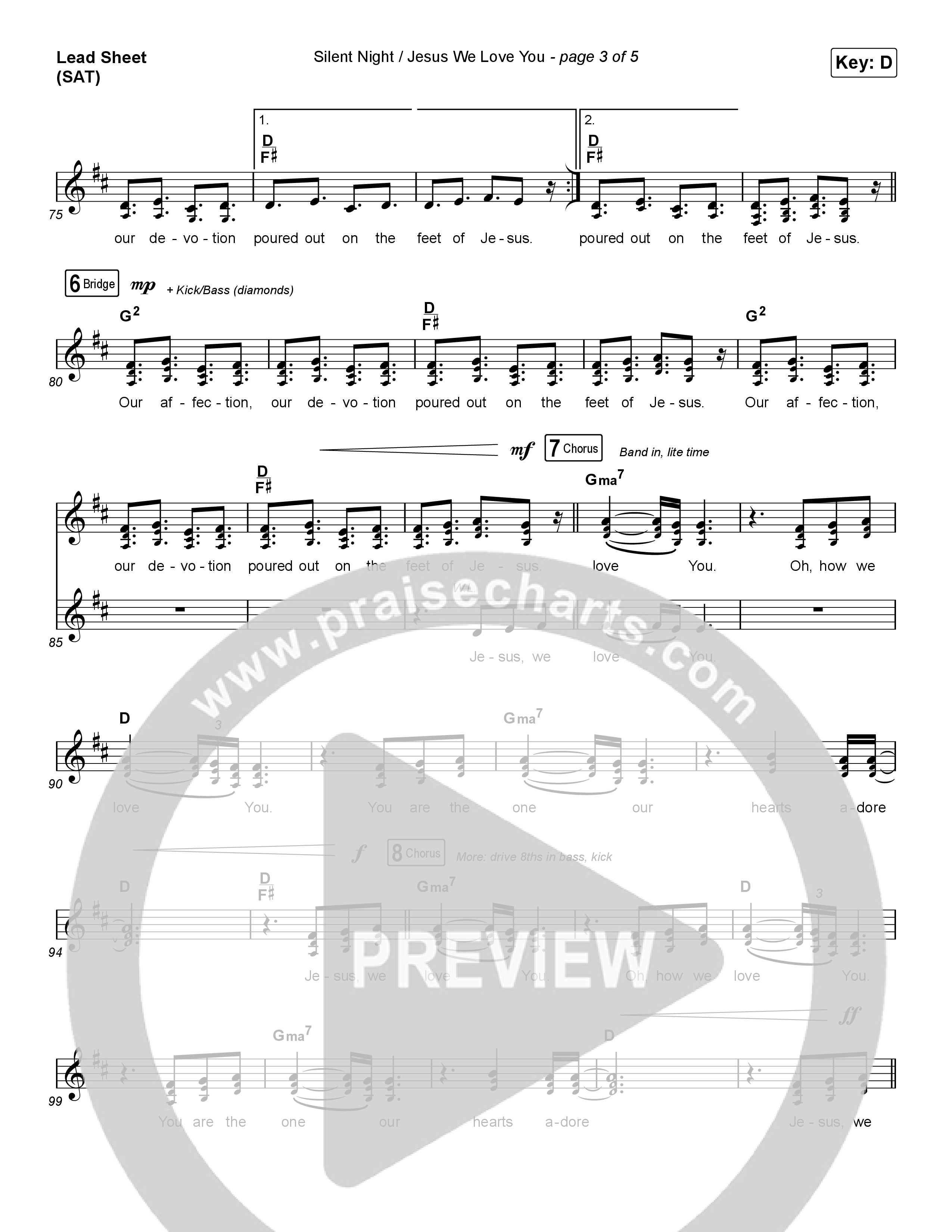 Silent Night / Jesus We Love You (Choral Anthem SATB) Lead Sheet (SAT) (Maverick City Music / Brandon Lake / Kim Walker-Smith / Phil Wickham / Arr. Luke Gambill)
