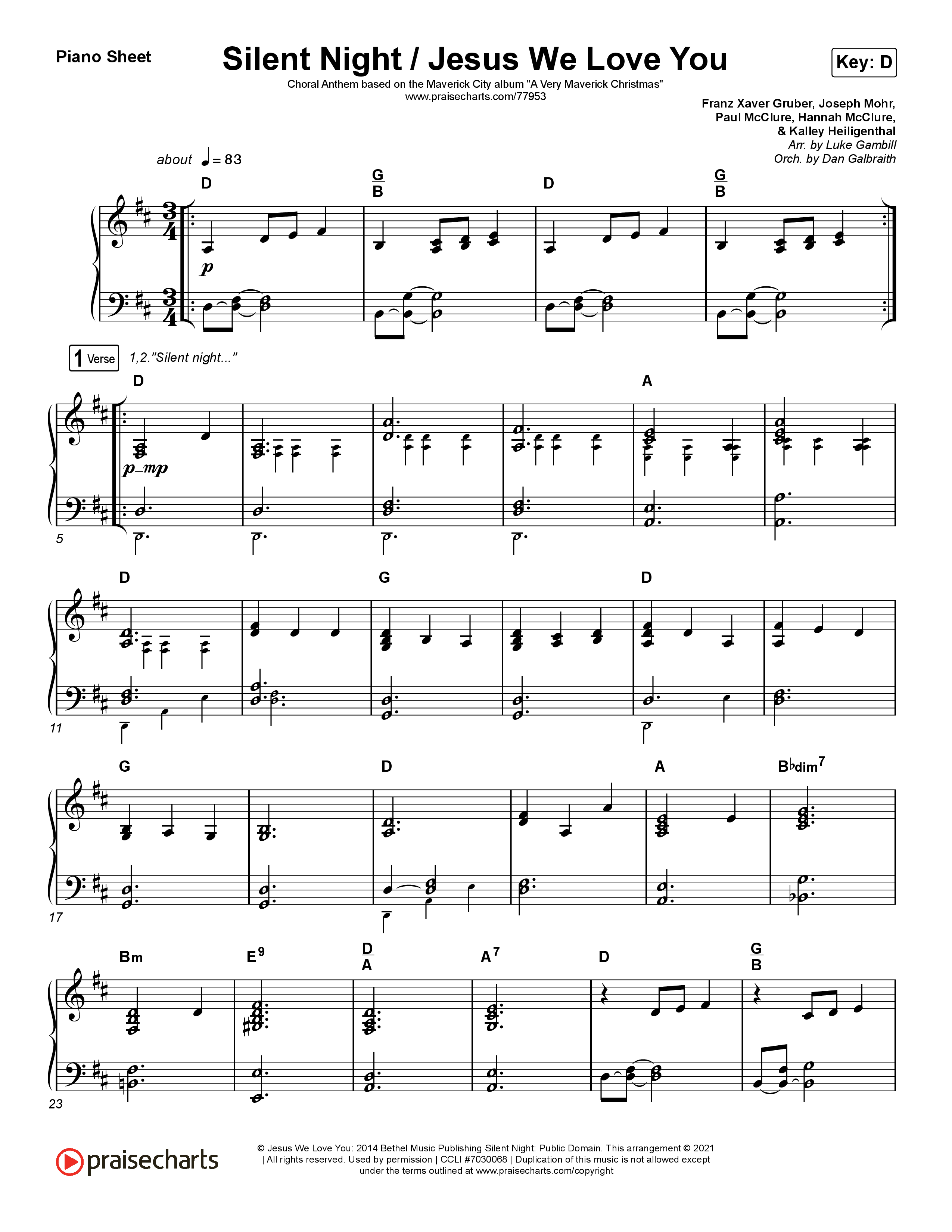 Silent Night / Jesus We Love You (Choral Anthem SATB) Piano Sheet (Maverick City Music / Brandon Lake / Kim Walker-Smith / Phil Wickham / Arr. Luke Gambill)