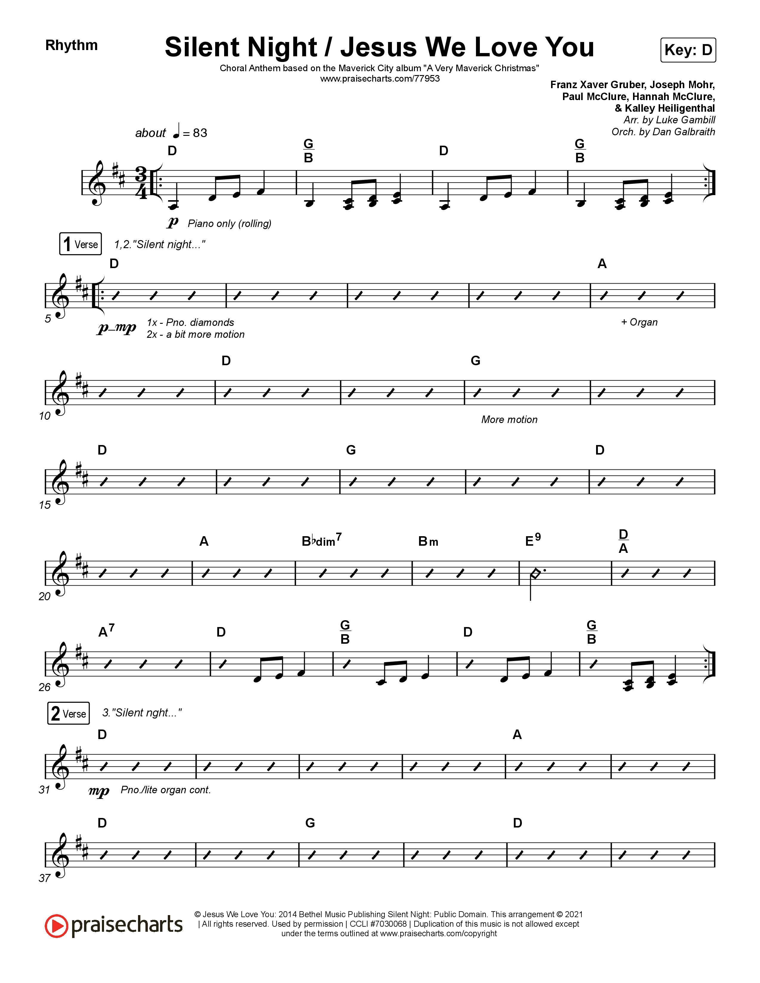 Silent Night / Jesus We Love You (Choral Anthem SATB) Rhythm Chart (Maverick City Music / Brandon Lake / Kim Walker-Smith / Phil Wickham / Arr. Luke Gambill)