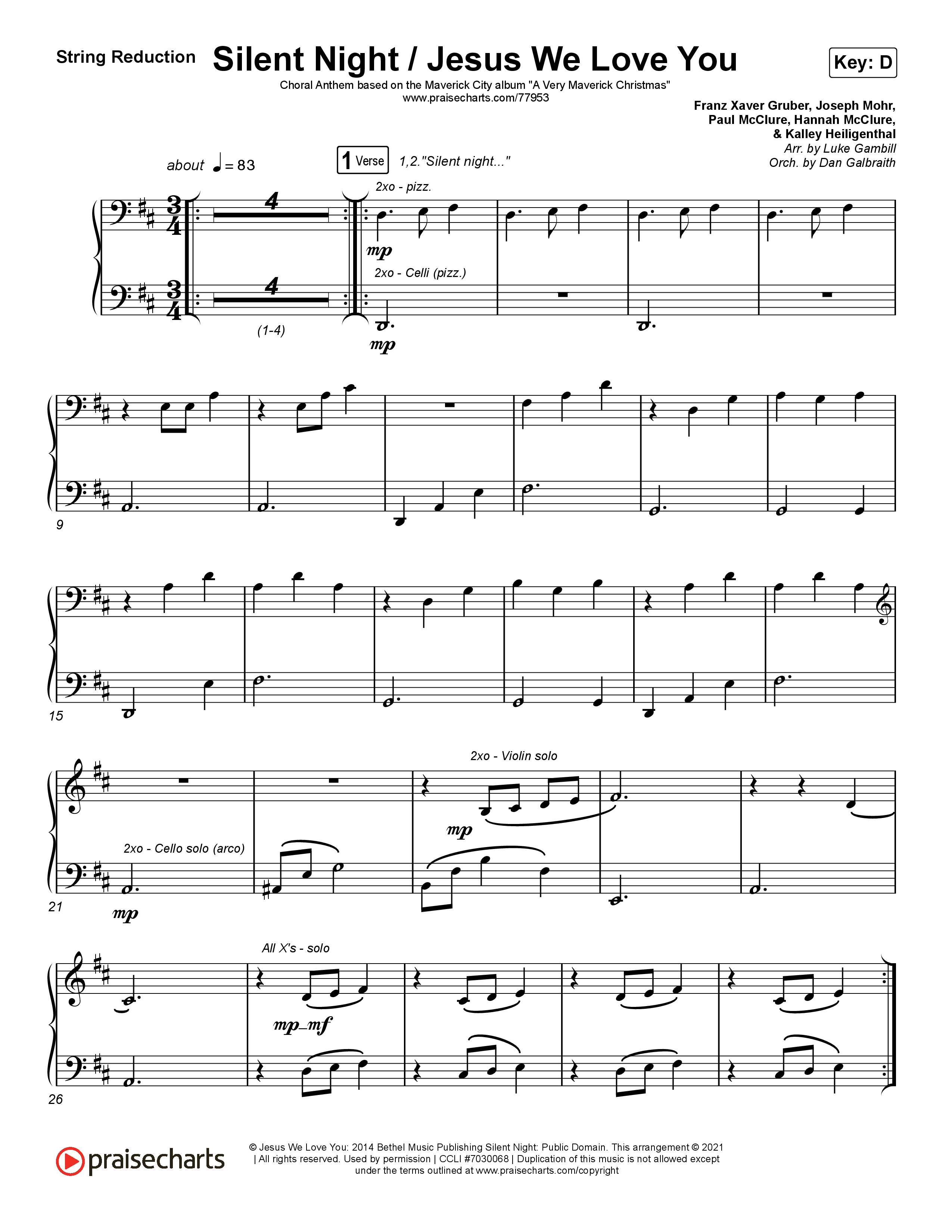 Silent Night / Jesus We Love You (Choral Anthem SATB) String Reduction (Maverick City Music / Brandon Lake / Kim Walker-Smith / Phil Wickham / Arr. Luke Gambill)