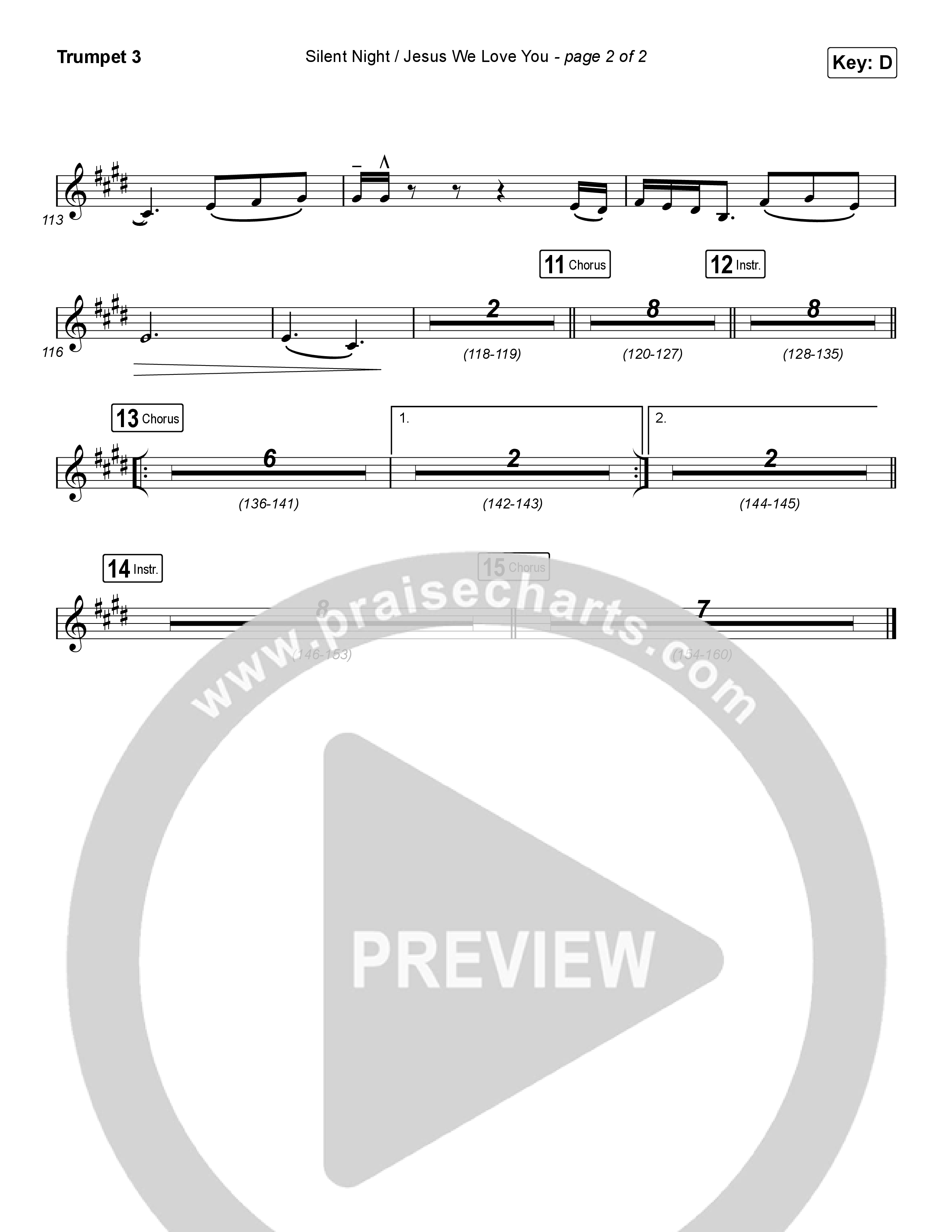 Silent Night / Jesus We Love You (Choral Anthem SATB) Trumpet 3 (Maverick City Music / Brandon Lake / Kim Walker-Smith / Phil Wickham / Arr. Luke Gambill)