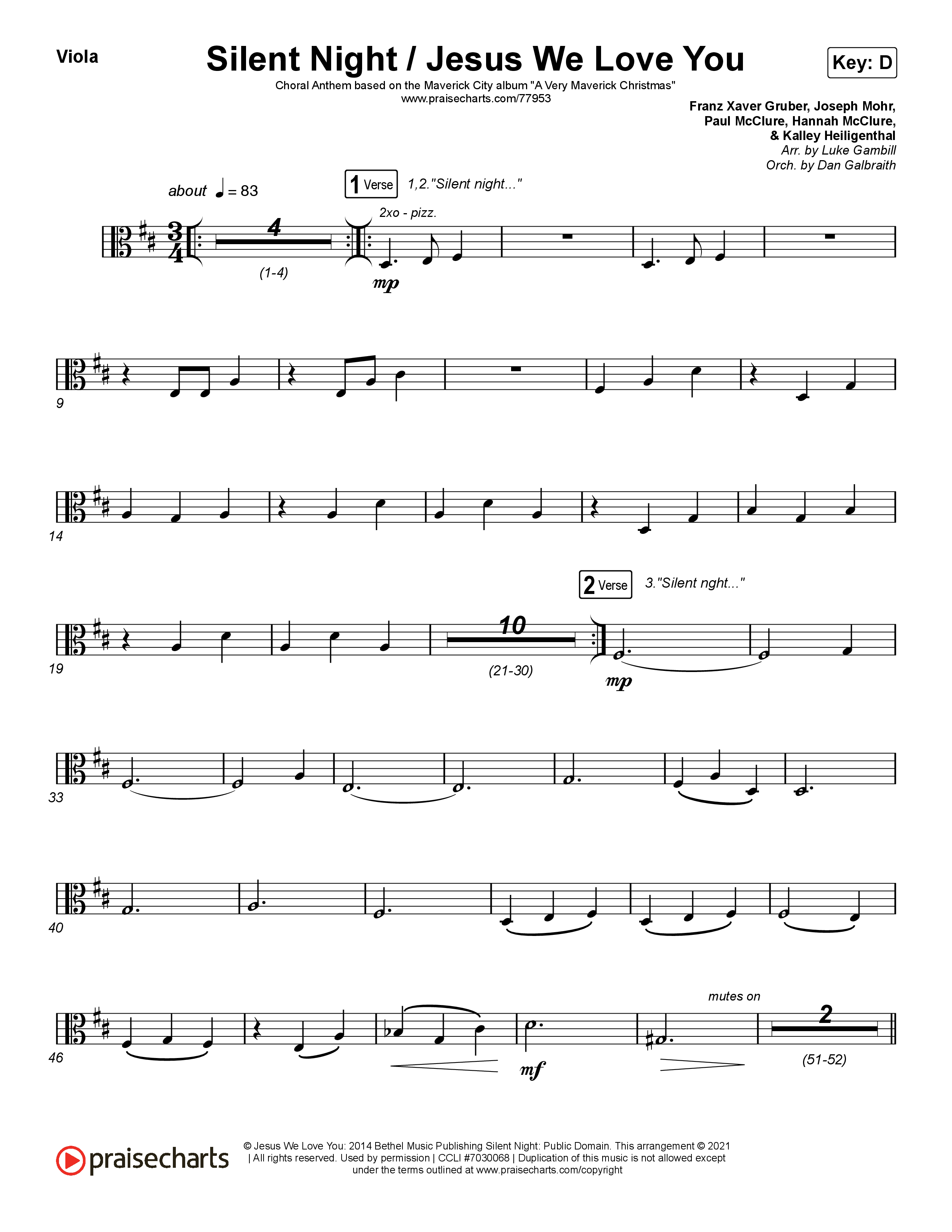 Silent Night / Jesus We Love You (Choral Anthem SATB) Viola (Maverick City Music / Brandon Lake / Kim Walker-Smith / Phil Wickham / Arr. Luke Gambill)