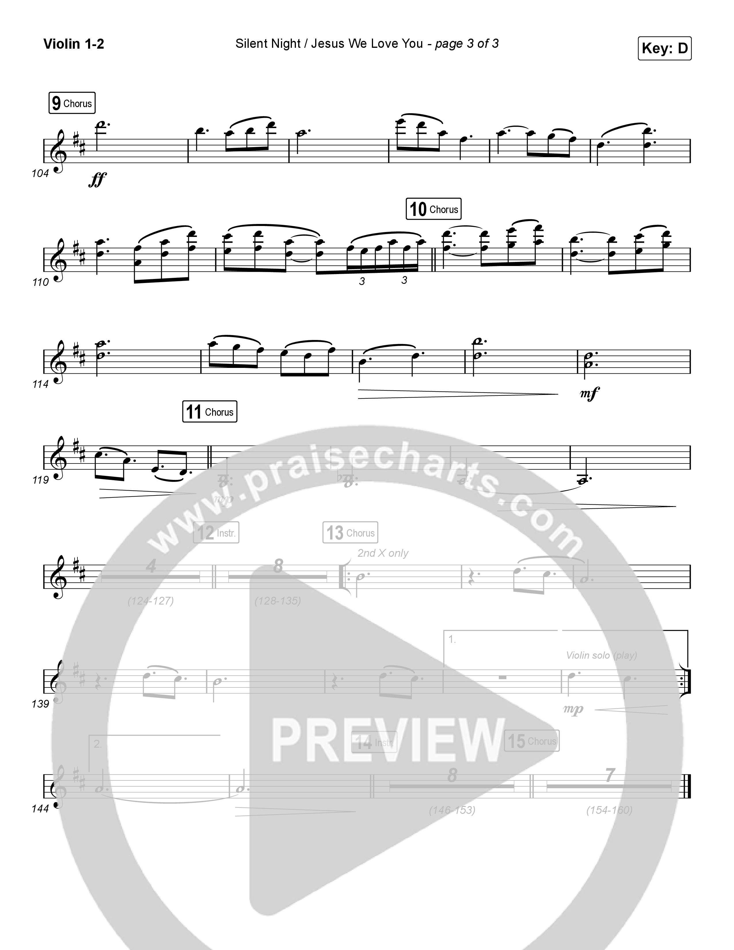 Silent Night / Jesus We Love You (Choral Anthem SATB) Violin 1,2 (Maverick City Music / Brandon Lake / Kim Walker-Smith / Phil Wickham / Arr. Luke Gambill)