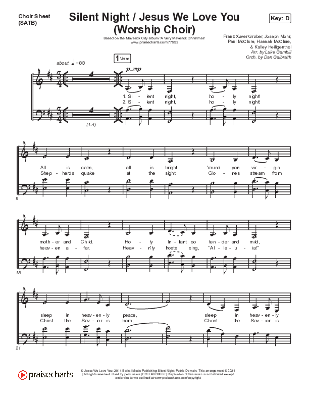 Silent Night / Jesus We Love You (Choral Anthem SATB) Choir Vocals (SATB) (Maverick City Music / Brandon Lake / Kim Walker-Smith / Phil Wickham / Arr. Luke Gambill)