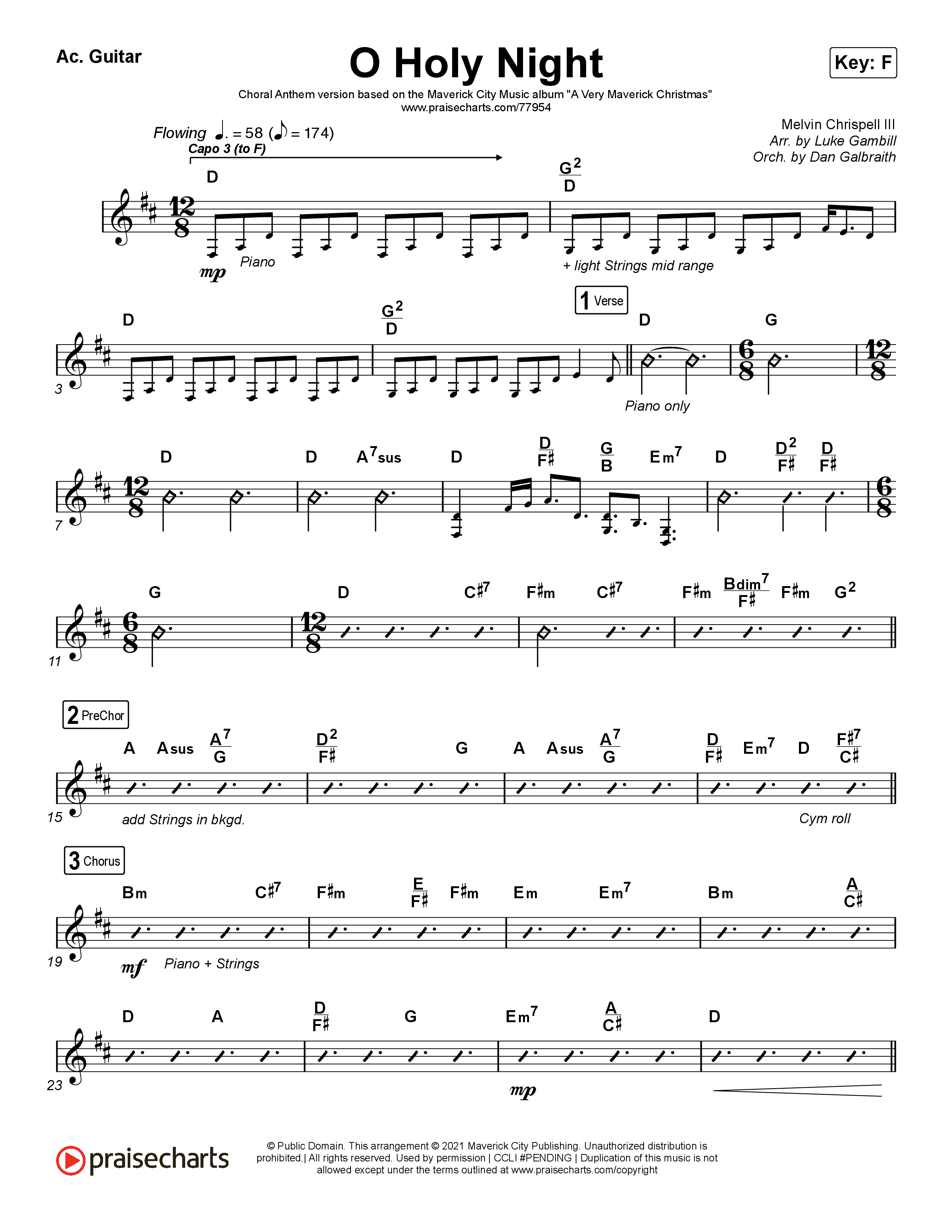 O Holy Night (Choral Anthem SATB) Acoustic Guitar (Arr. Luke Gambill / Maverick City Music / Melvin Chrispell III)