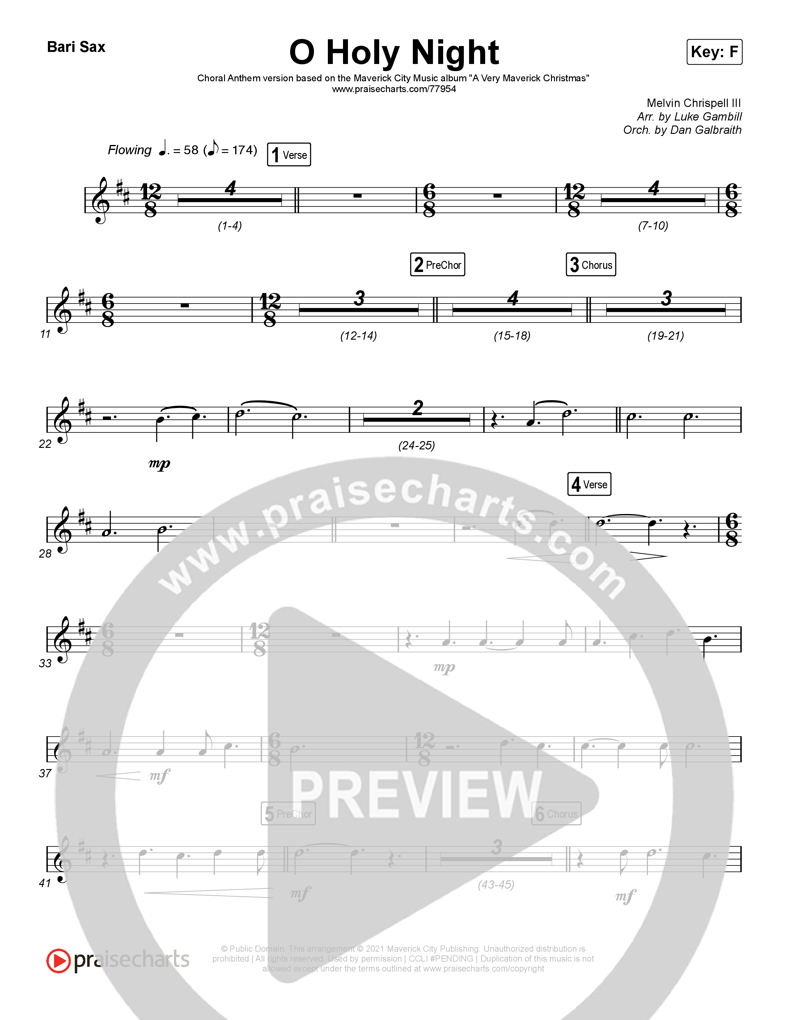 O Holy Night (Choral Anthem SATB) Bari Sax (Arr. Luke Gambill / Maverick City Music / Melvin Chrispell III)