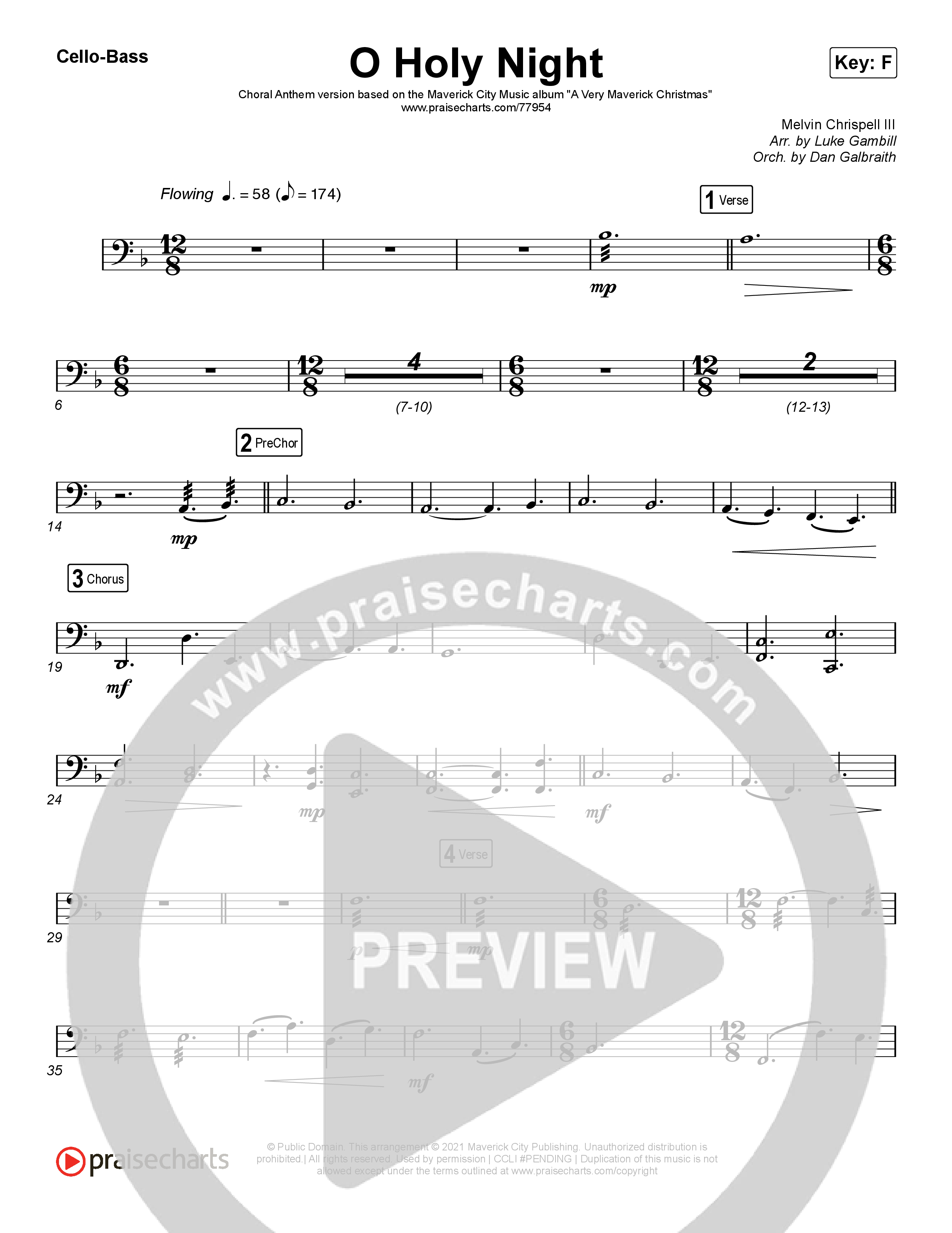 O Holy Night (Choral Anthem SATB) Cello/Bass (Arr. Luke Gambill / Maverick City Music / Melvin Chrispell III)