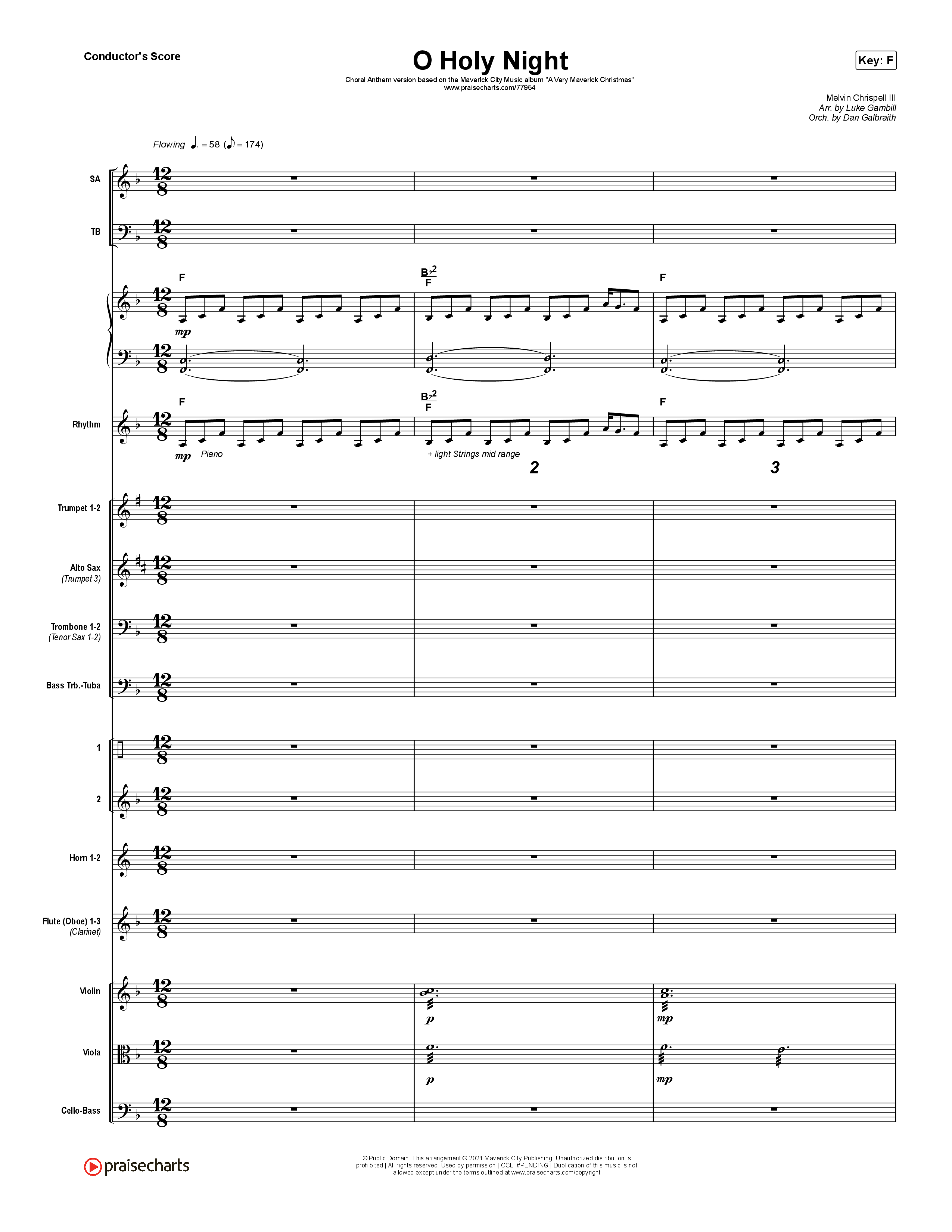 O Holy Night (Choral Anthem SATB) Conductor's Score (Arr. Luke Gambill / Maverick City Music / Melvin Chrispell III)