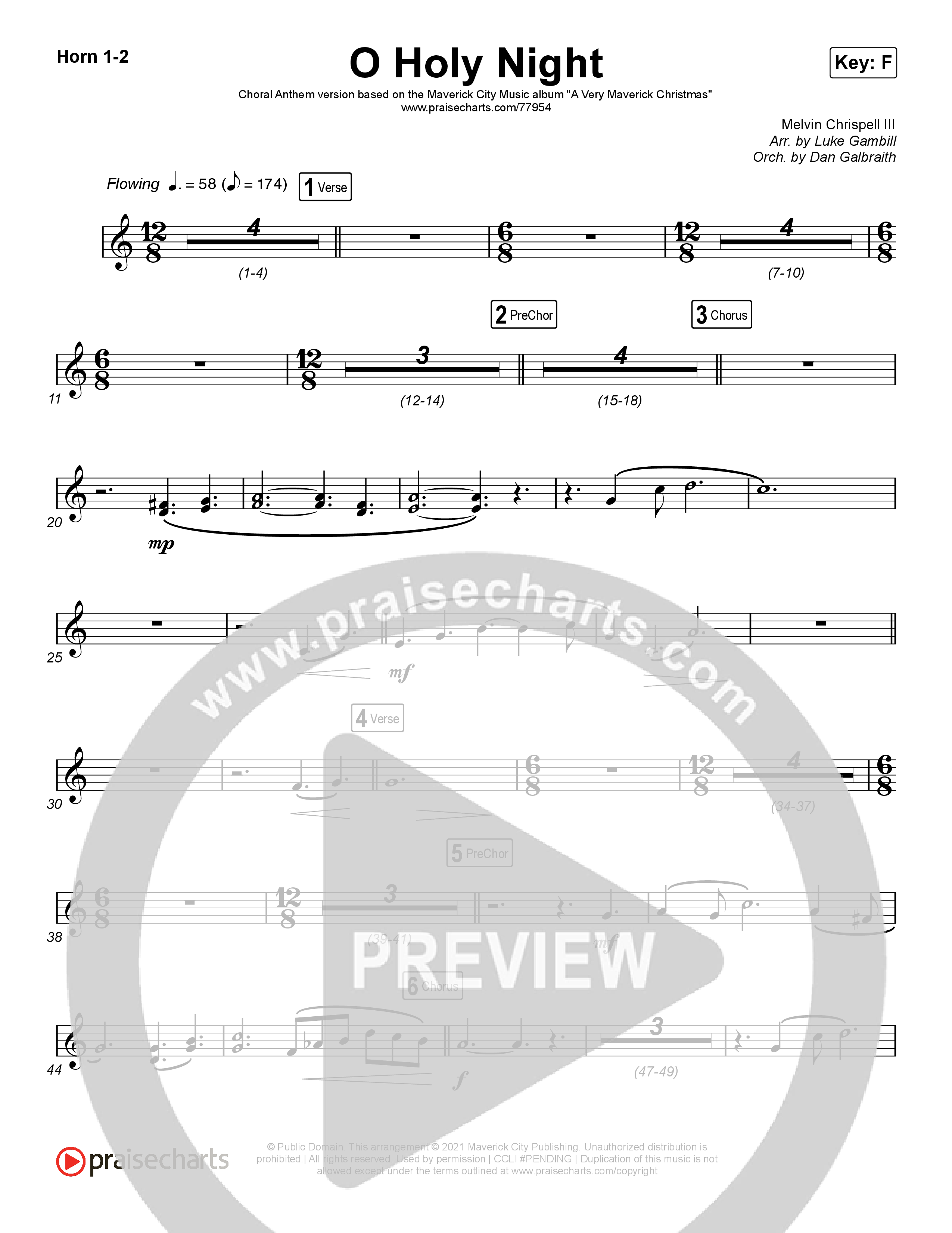 O Holy Night (Choral Anthem SATB) French Horn 1/2 (Arr. Luke Gambill / Maverick City Music / Melvin Chrispell III)