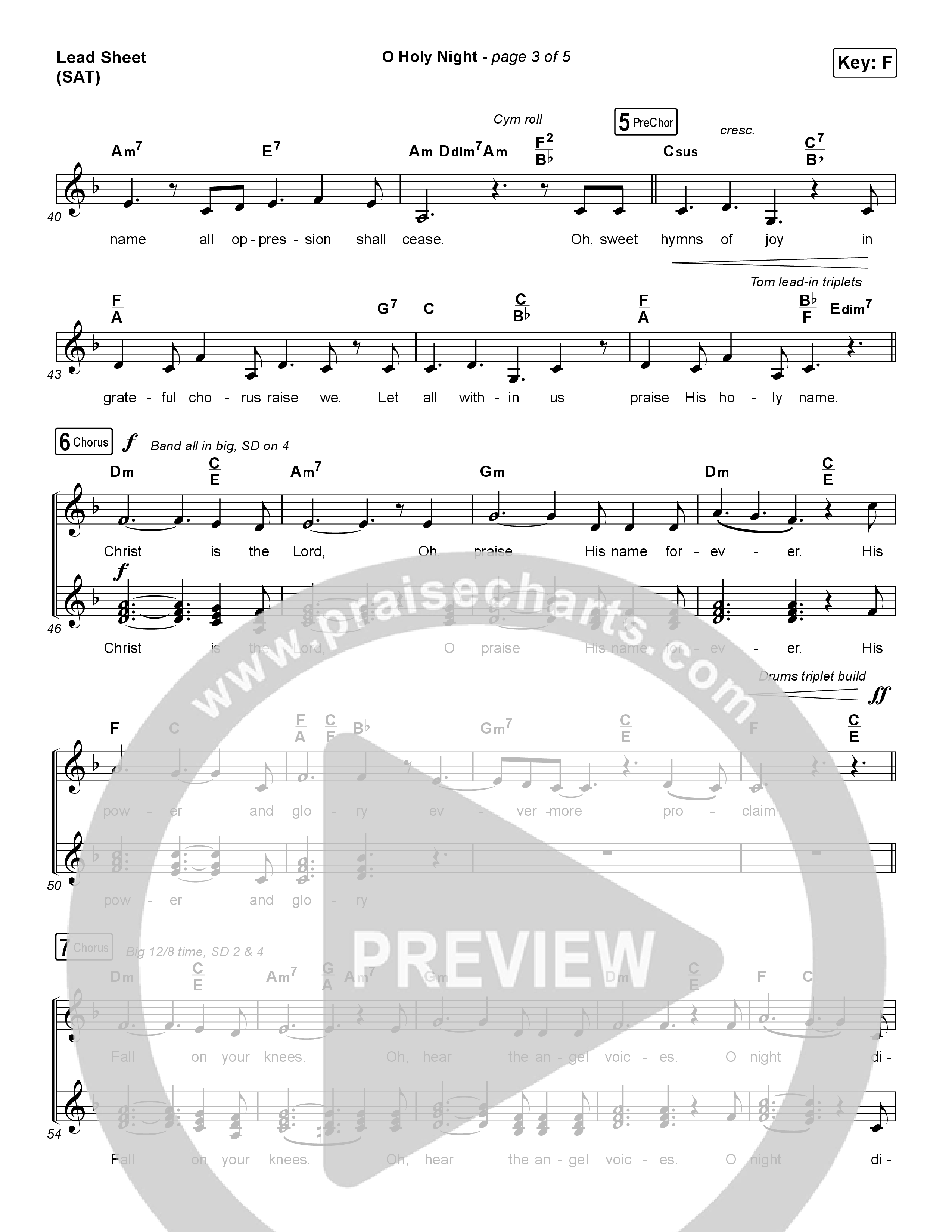 O Holy Night (Choral Anthem SATB) Lead Sheet (SAT) (Arr. Luke Gambill / Maverick City Music / Melvin Chrispell III)