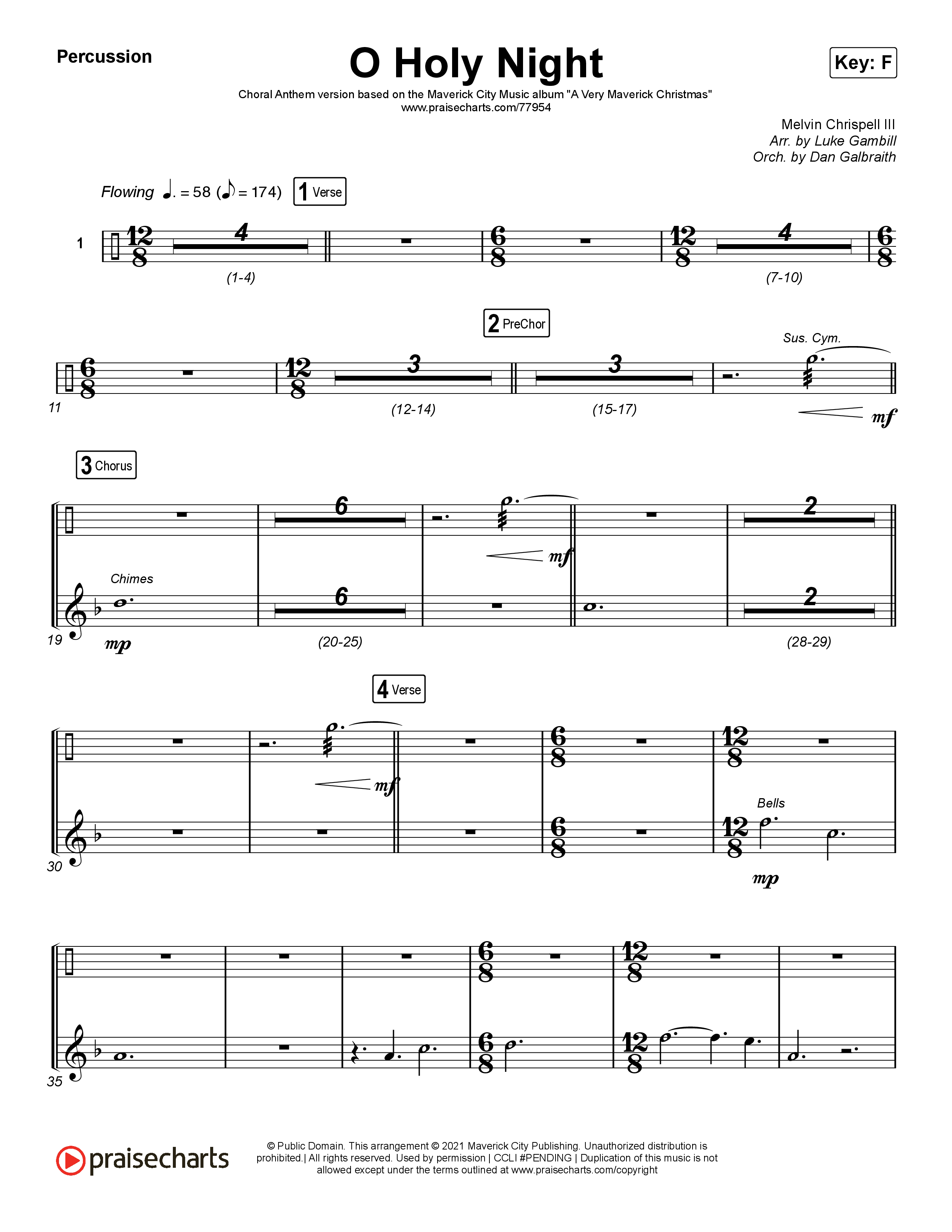 O Holy Night (Choral Anthem SATB) Percussion (Arr. Luke Gambill / Maverick City Music / Melvin Chrispell III)