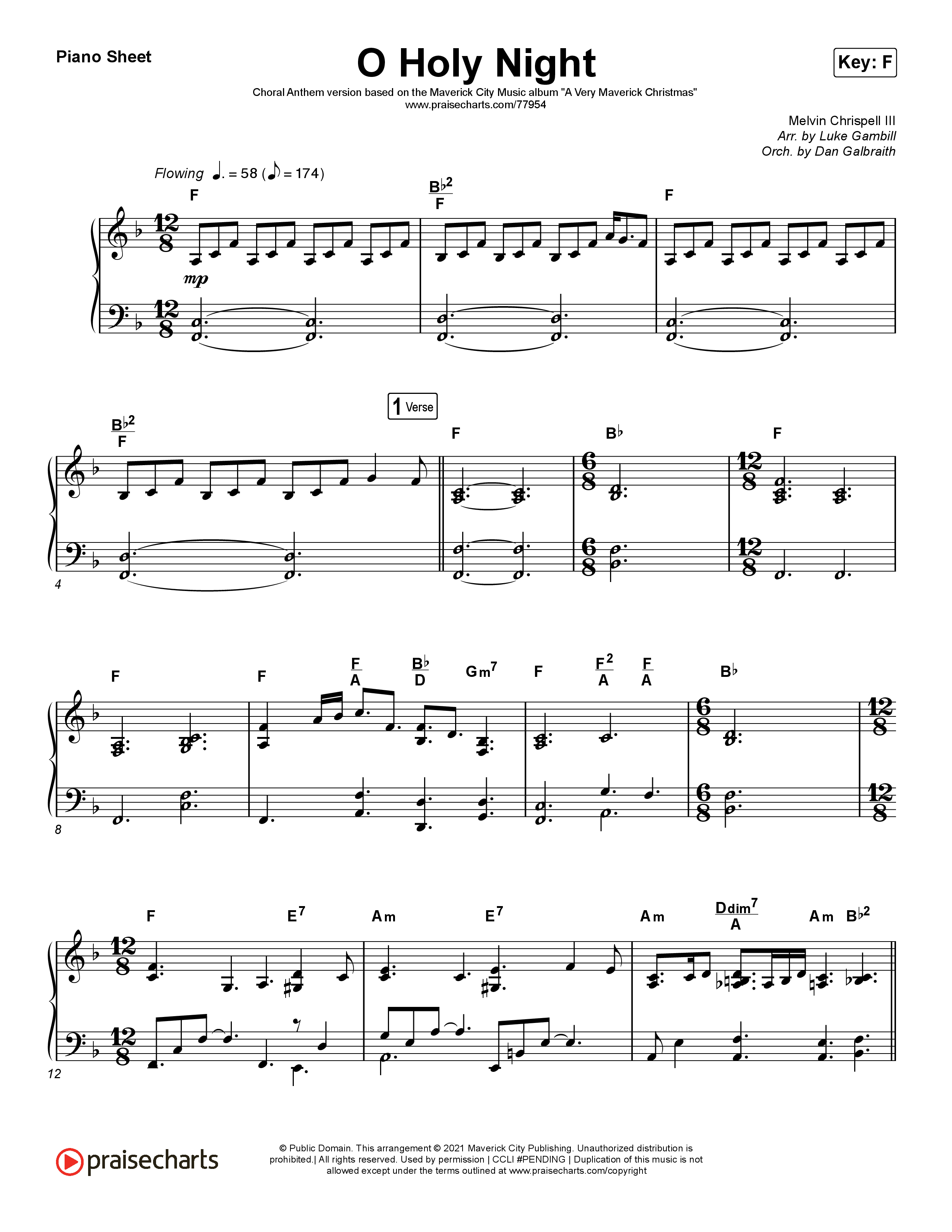 O Holy Night (Choral Anthem SATB) Piano Sheet (Arr. Luke Gambill / Maverick City Music / Melvin Chrispell III)