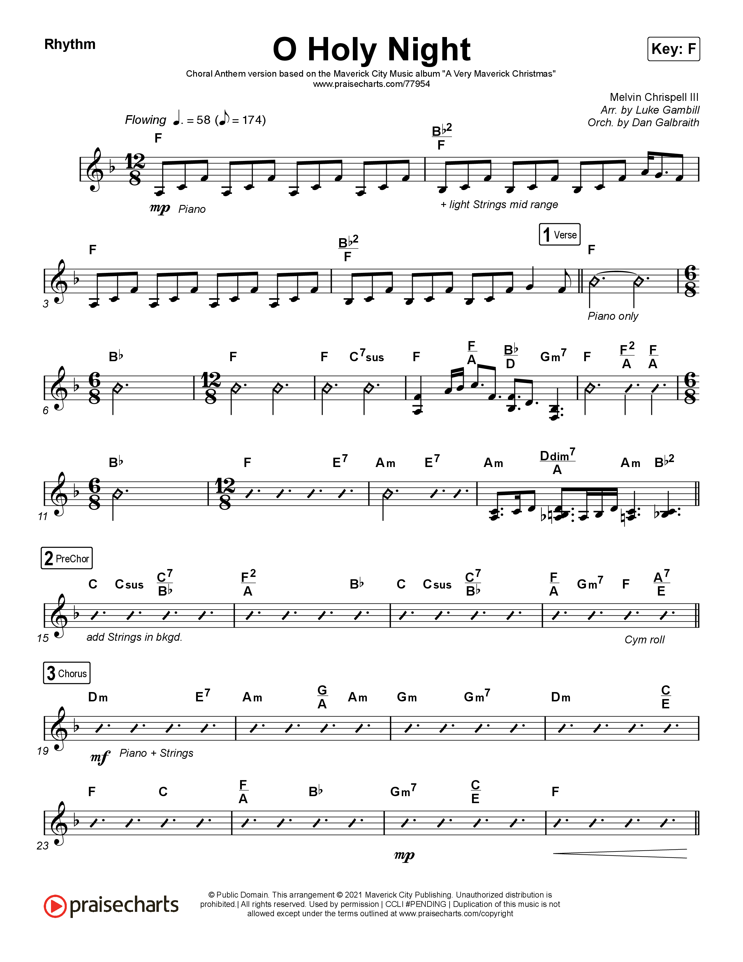 O Holy Night (Choral Anthem SATB) Rhythm Chart (Arr. Luke Gambill / Maverick City Music / Melvin Chrispell III)