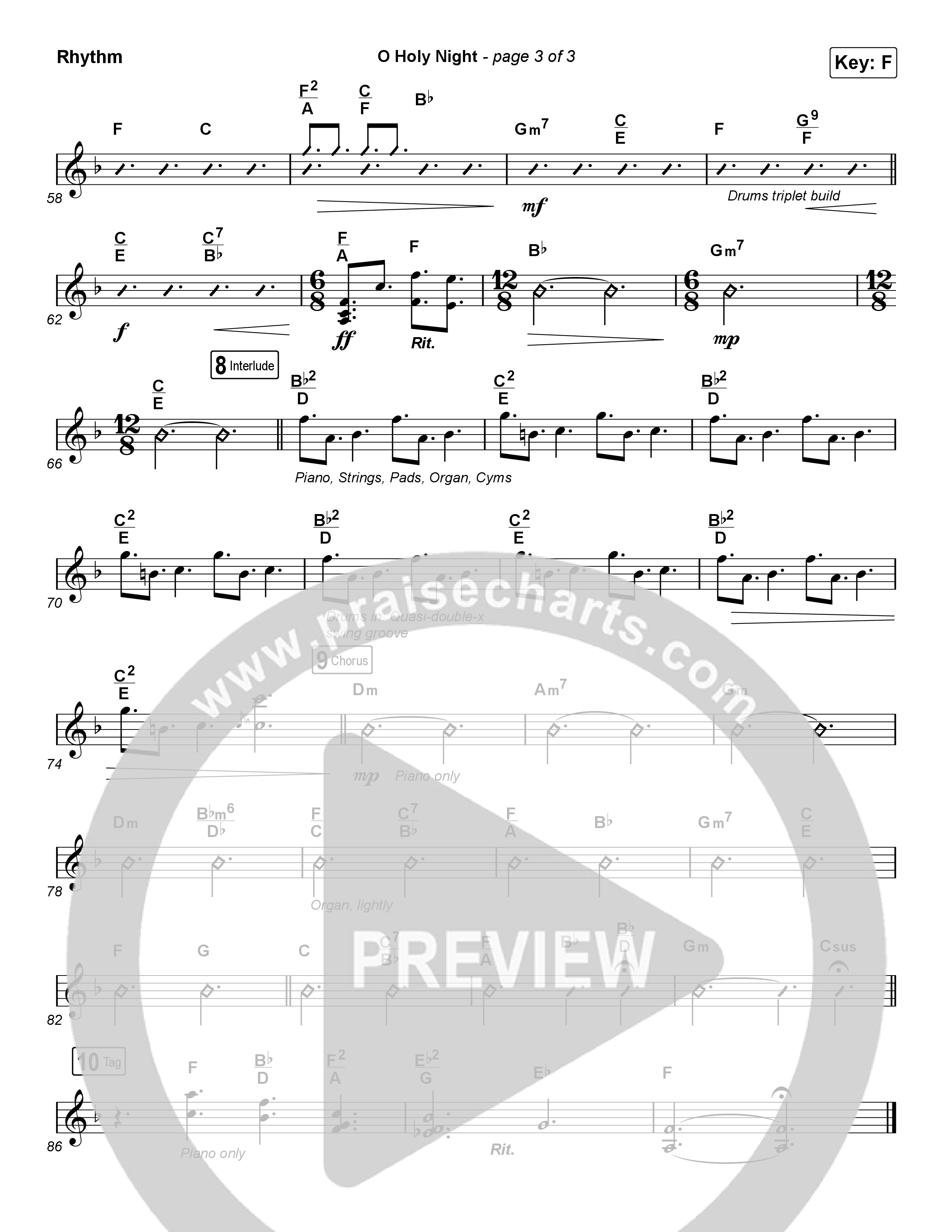 O Holy Night (Choral Anthem SATB) Rhythm Chart (Arr. Luke Gambill / Maverick City Music / Melvin Chrispell III)