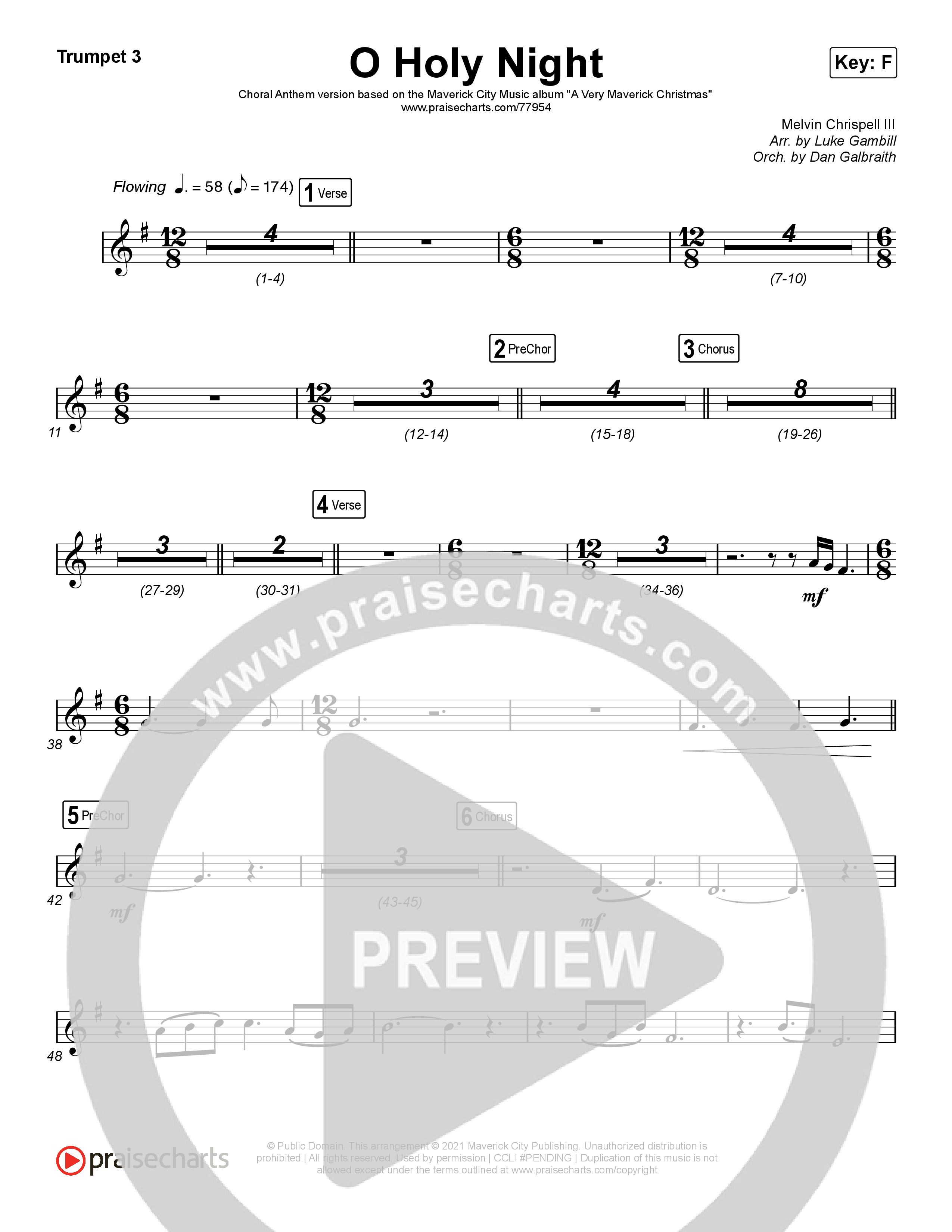 O Holy Night (Choral Anthem SATB) Trumpet 3 (Arr. Luke Gambill / Maverick City Music / Melvin Chrispell III)