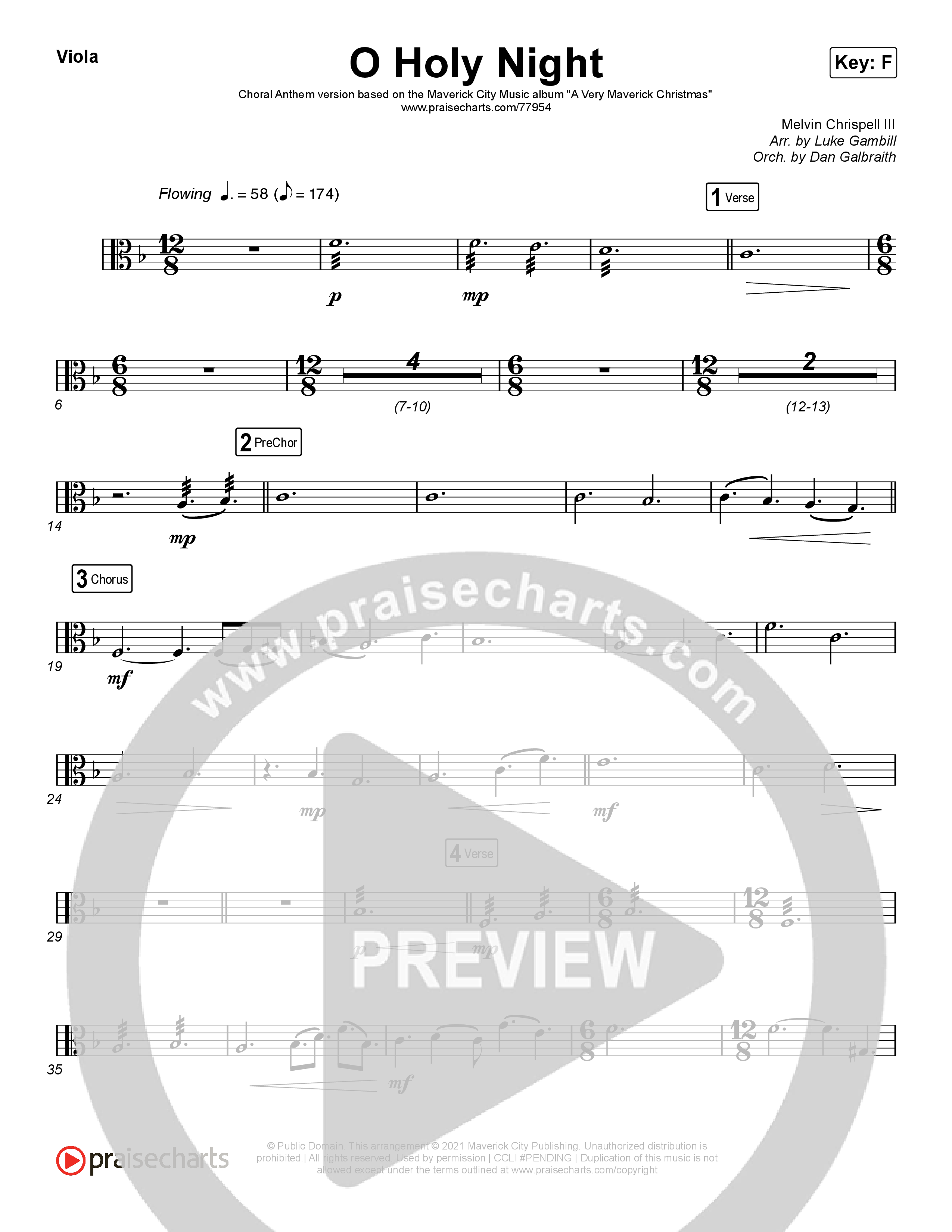 O Holy Night (Choral Anthem SATB) Viola (Arr. Luke Gambill / Maverick City Music / Melvin Chrispell III)