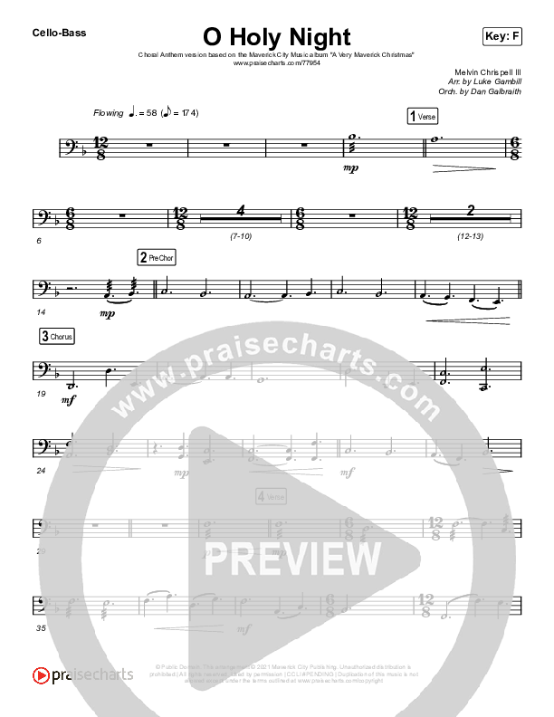 O Holy Night (Choral Anthem SATB) Cello/Bass (Arr. Luke Gambill / Maverick City Music / Melvin Chrispell III)