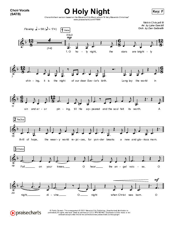 O Holy Night (Choral Anthem SATB) Choir Vocals (Anthem SATB) (Arr. Luke Gambill / Maverick City Music / Melvin Chrispell III)