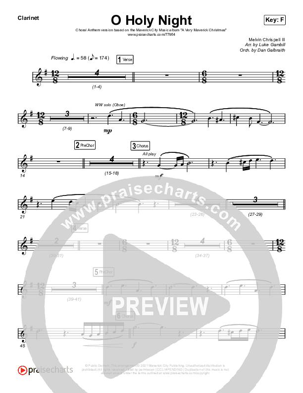 O Holy Night (Choral Anthem SATB) Wind Pack (Arr. Luke Gambill / Maverick City Music / Melvin Chrispell III)