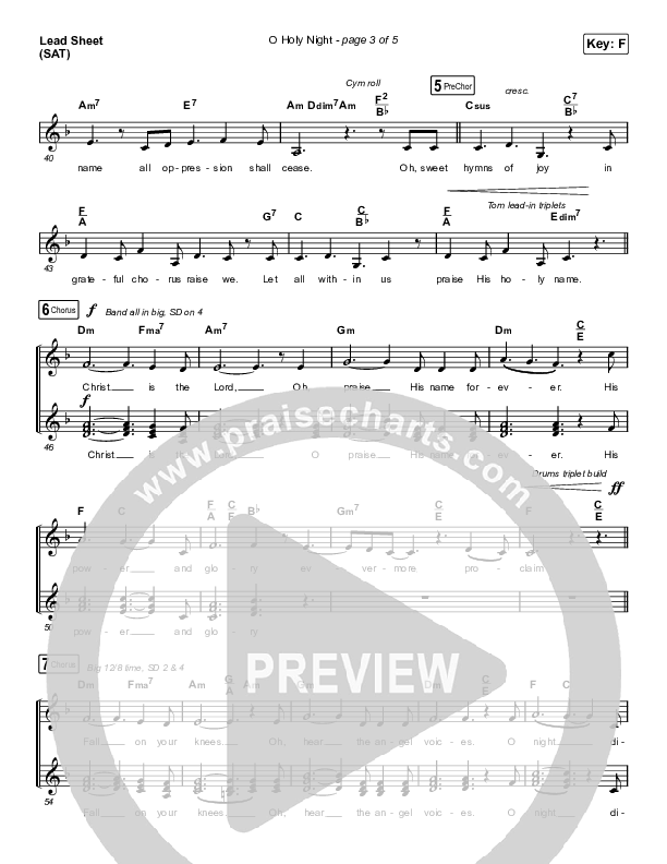 O Holy Night (Choral Anthem SATB) Lead Sheet (SAT) (Arr. Luke Gambill / Maverick City Music / Melvin Chrispell III)