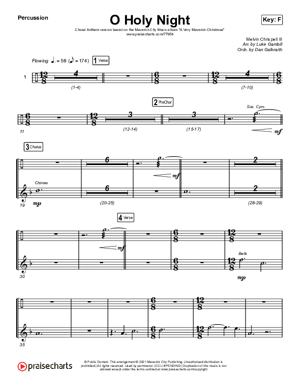 O Holy Night (Choral Anthem SATB) Percussion (Arr. Luke Gambill / Maverick City Music / Melvin Chrispell III)