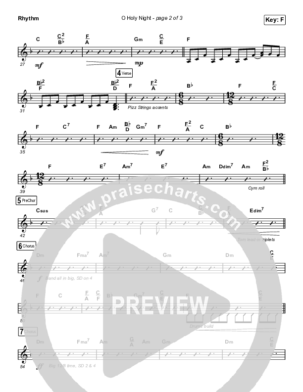 O Holy Night (Choral Anthem SATB) Rhythm Chart (Arr. Luke Gambill / Maverick City Music / Melvin Chrispell III)