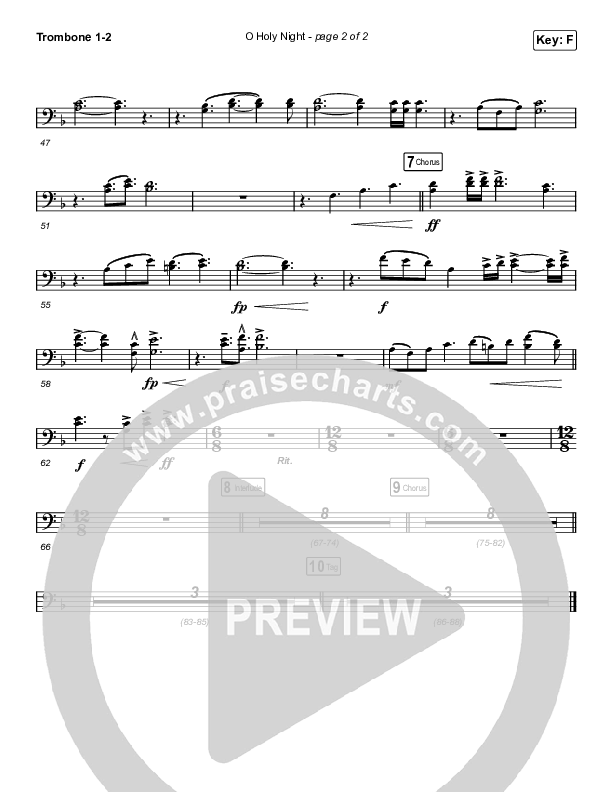 O Holy Night (Choral Anthem SATB) Trombone 1/2 (Arr. Luke Gambill / Maverick City Music / Melvin Chrispell III)