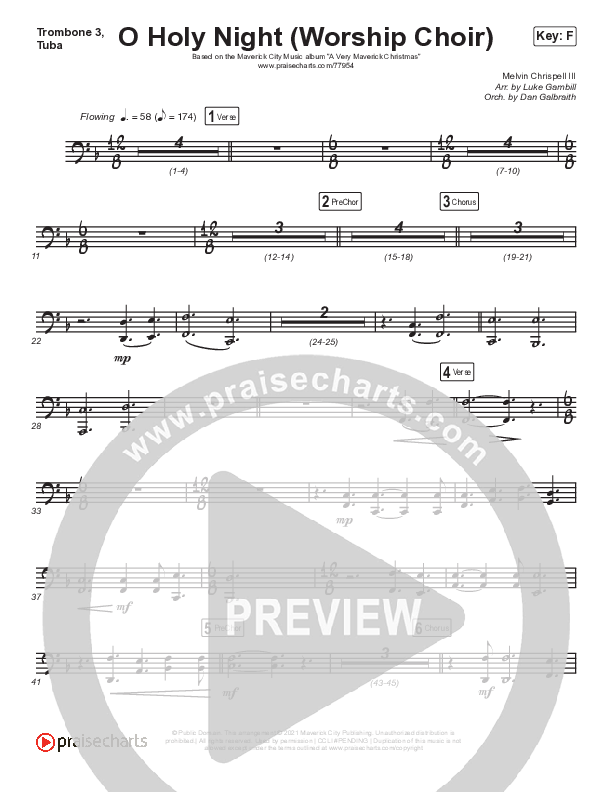 O Holy Night (Choral Anthem SATB) Trombone 3/Tuba (Arr. Luke Gambill / Maverick City Music / Melvin Chrispell III)