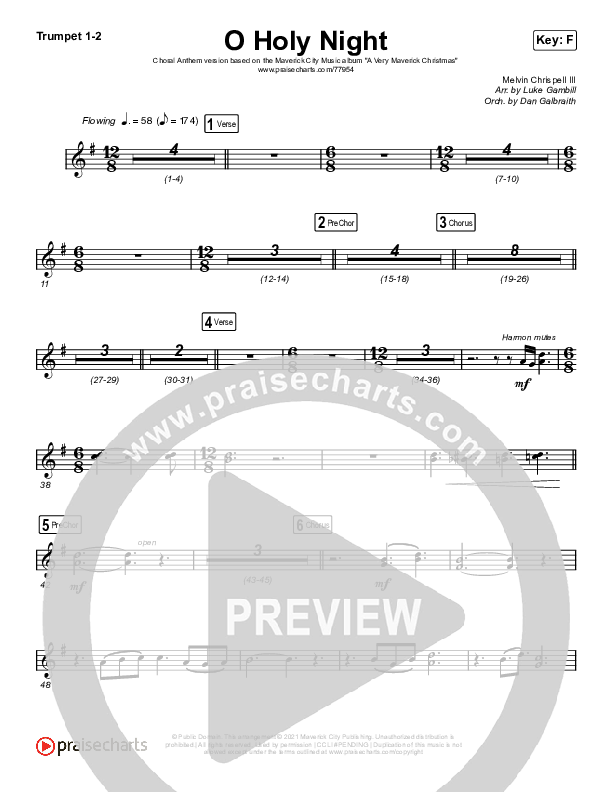 O Holy Night (Choral Anthem SATB) Trumpet 1,2 (Arr. Luke Gambill / Maverick City Music / Melvin Chrispell III)
