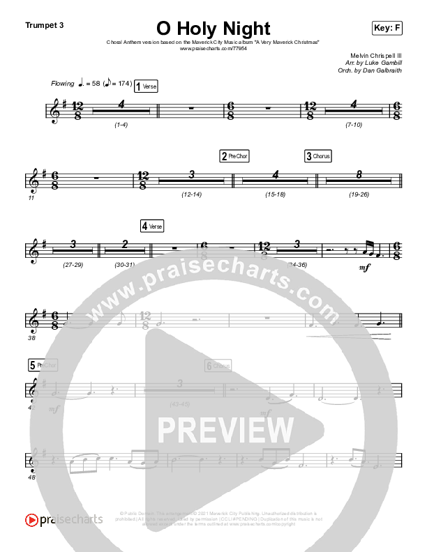 O Holy Night (Choral Anthem SATB) Trumpet 3 (Arr. Luke Gambill / Maverick City Music / Melvin Chrispell III)