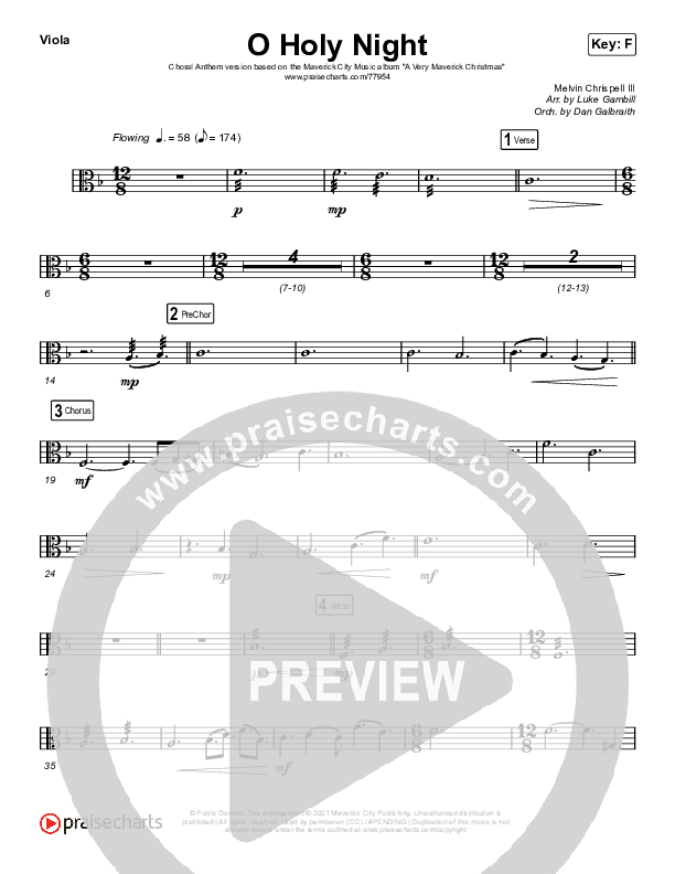 O Holy Night (Choral Anthem SATB) Viola (Arr. Luke Gambill / Maverick City Music / Melvin Chrispell III)