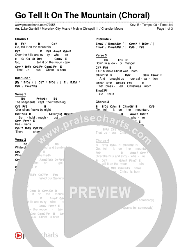 Go Tell It On The Mountain (Choral Anthem SATB) Chords & Lyrics (Arr. Luke Gambill / Maverick City Music / Melvin Chrispell III / Chandler Moore)