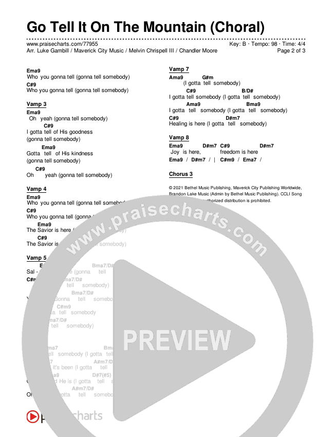Go Tell It On The Mountain (Choral Anthem SATB) Chords & Lyrics (Arr. Luke Gambill / Maverick City Music / Melvin Chrispell III / Chandler Moore)