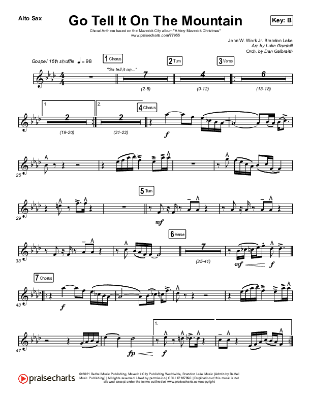 Go Tell It On The Mountain (Choral Anthem SATB) Alto Sax (Arr. Luke Gambill / Maverick City Music / Melvin Chrispell III / Chandler Moore)