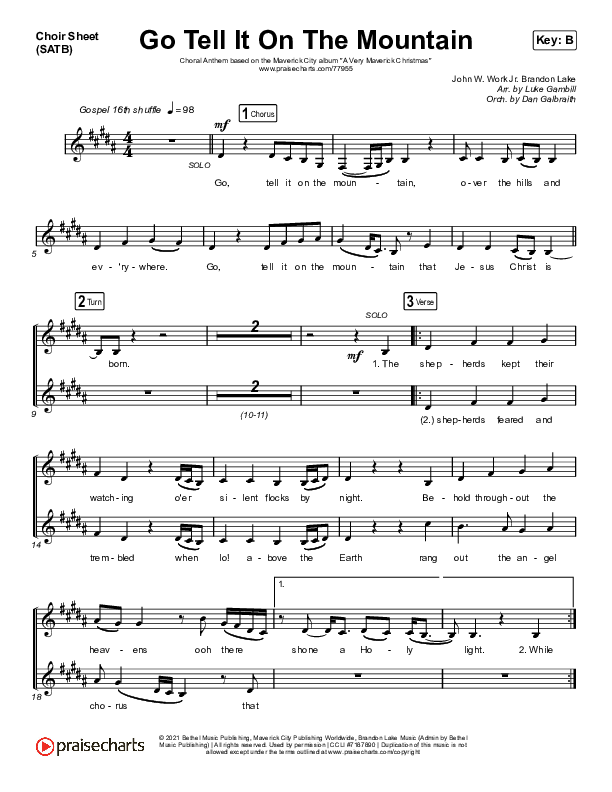 Go Tell It On The Mountain (Choral Anthem SATB) Choir Vocals (SATB) (Arr. Luke Gambill / Maverick City Music / Melvin Chrispell III / Chandler Moore)