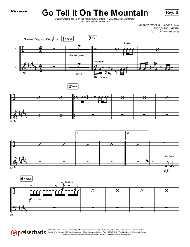 Go Tell It On The Mountain (Choral Anthem SATB) Percussion (Arr. Luke Gambill / Maverick City Music / Melvin Chrispell III / Chandler Moore)